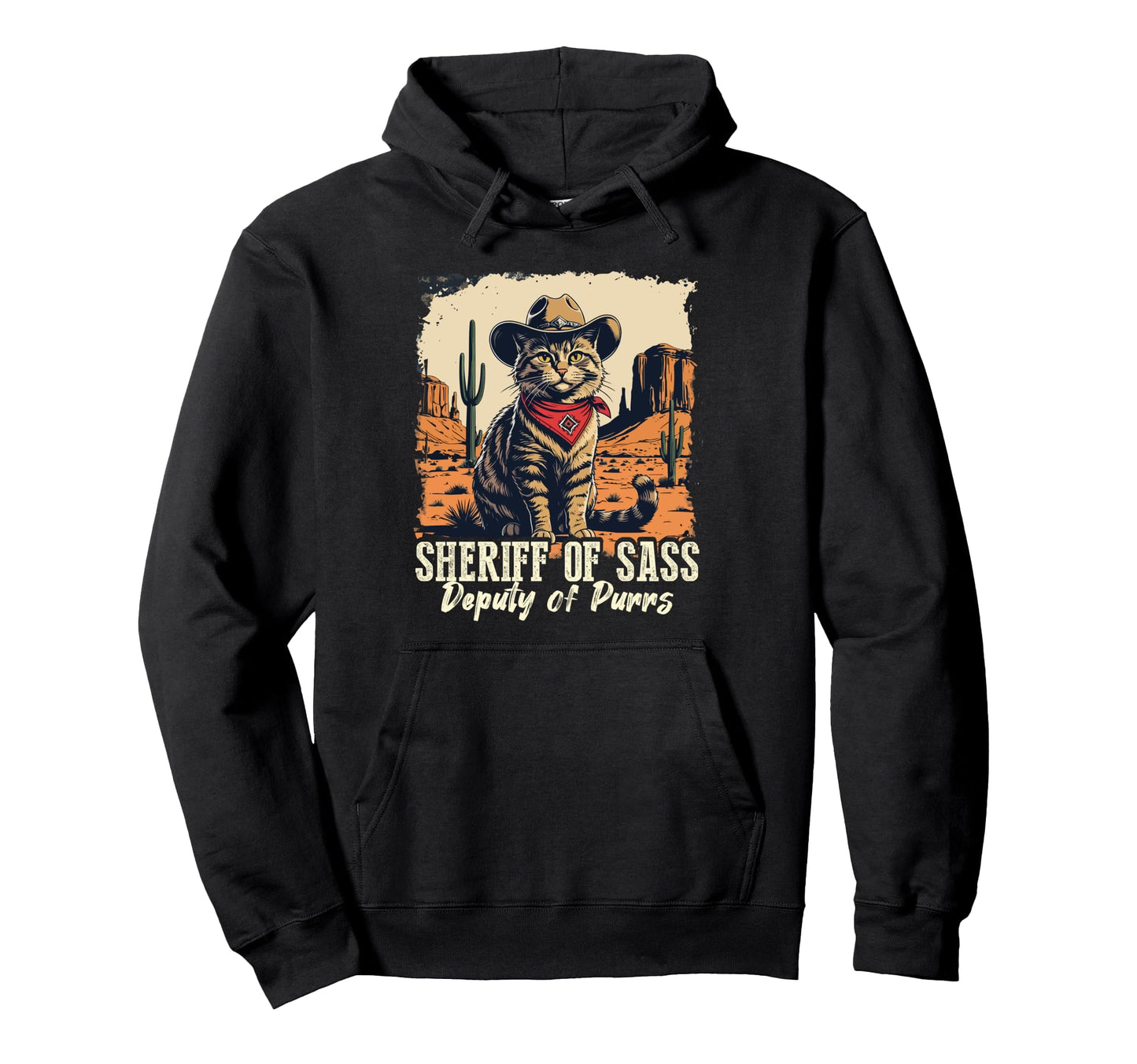 Funny Sheriff Cat Meme Cowboy Hoodie - Graphic Print for Adults - T-Shirt, Sweatshirt, Hoodie