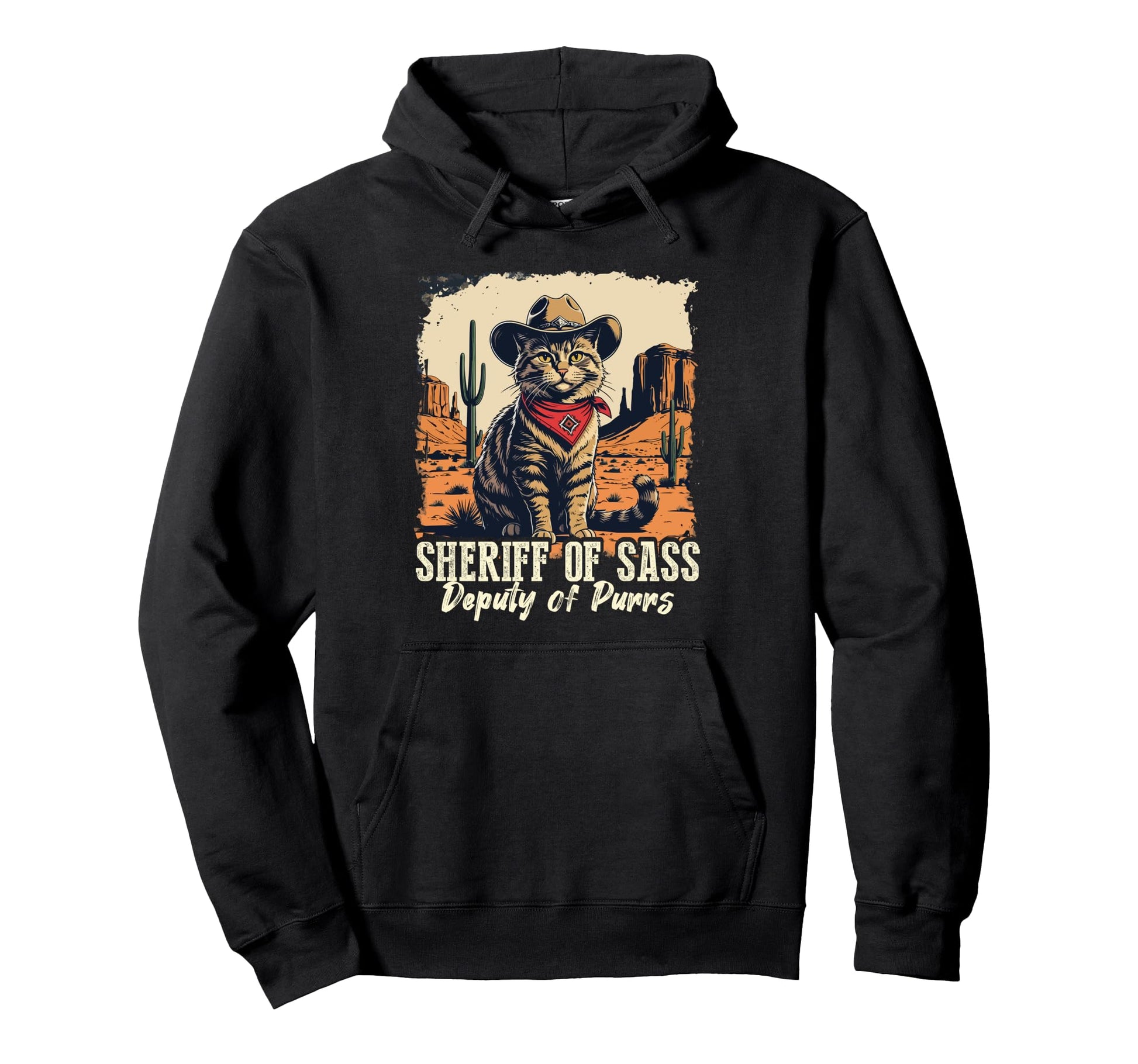 Funny Sheriff Cat Meme Cowboy Hoodie - Graphic Print for Adults - T-Shirt, Sweatshirt, Hoodie