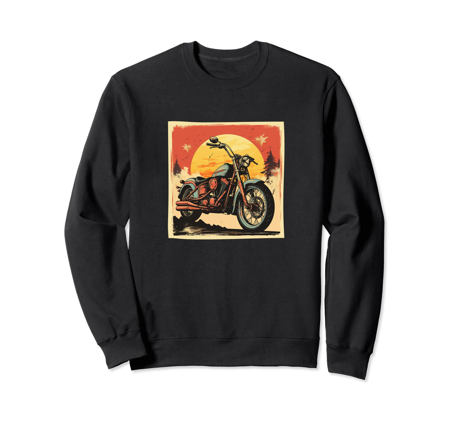 Motorcycle Distressed Sunset Sweatshirt - Minimalist Print Unisex - T-Shirt, Sweatshirt, Hoodie