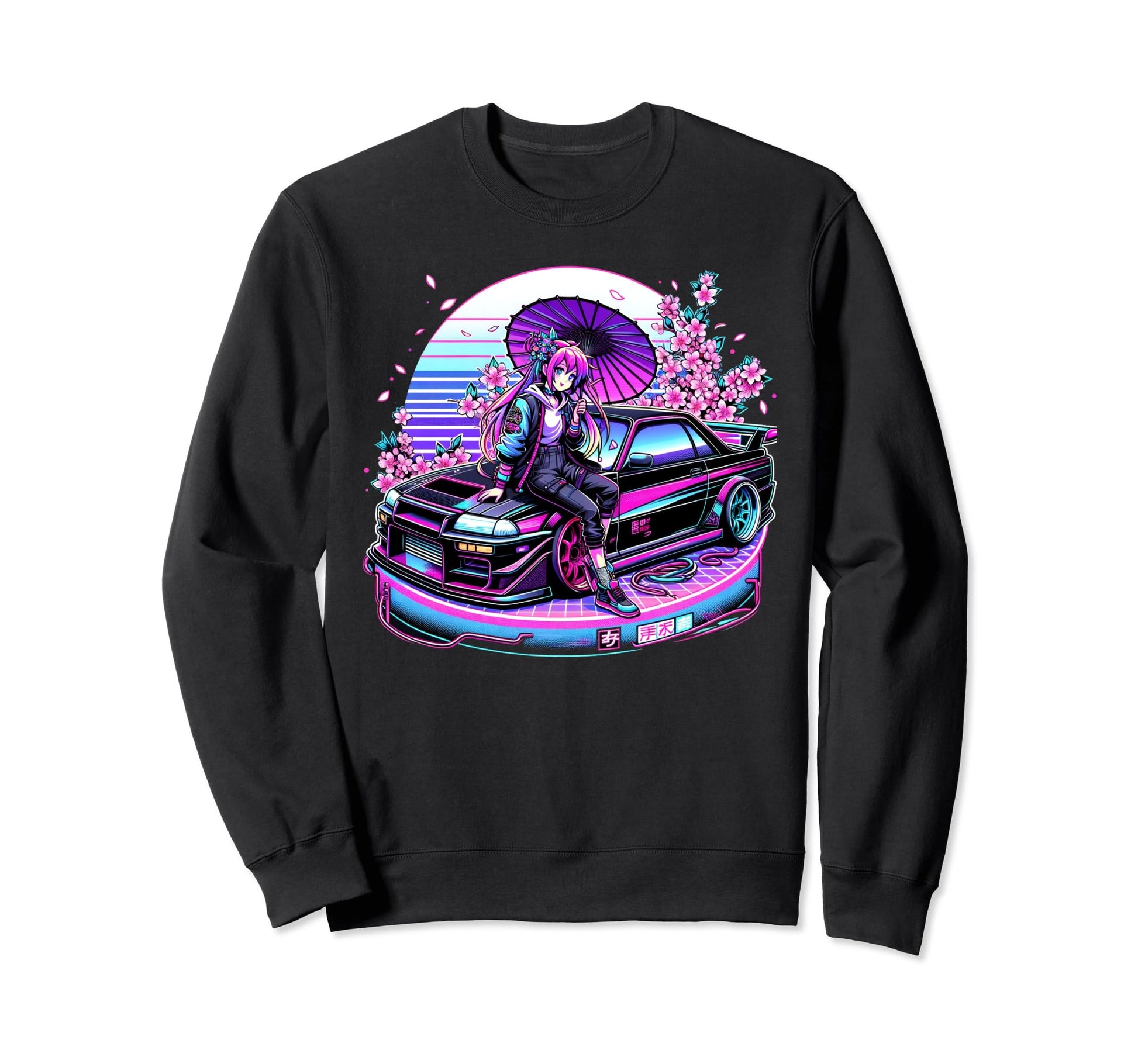 Vaporwave Jdm Car Sakura Aesthetic Sweatshirt - Unique Graphic Unisex - T-Shirt, Sweatshirt, Hoodie