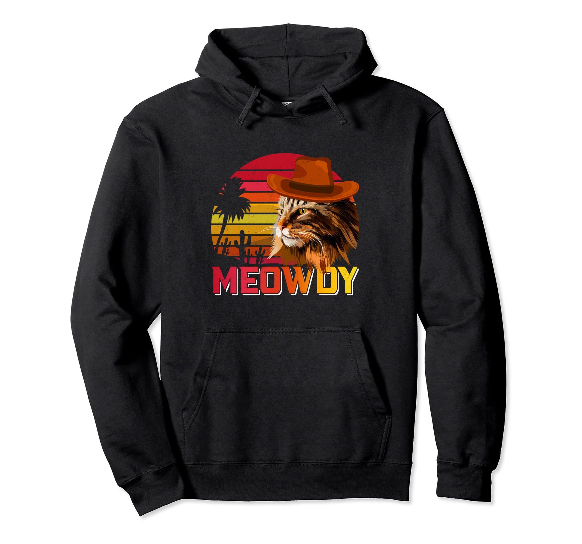 Meowdy Funny Country Music Cat Cowboy Hat Hoodie - Graphic Print for Adults - T-Shirt, Sweatshirt, Hoodie