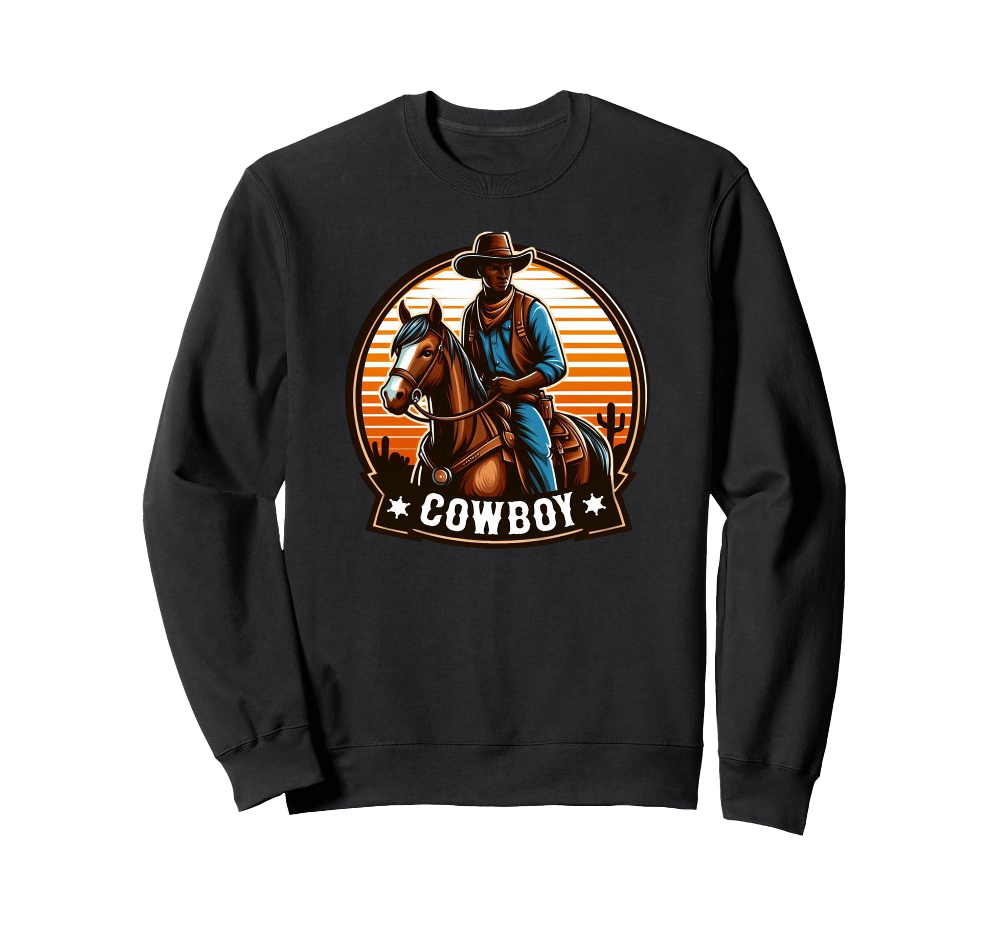 Black Cowboy Sunset Western Sweatshirt - Trendy Graphic Men Women - T-Shirt, Sweatshirt, Hoodie