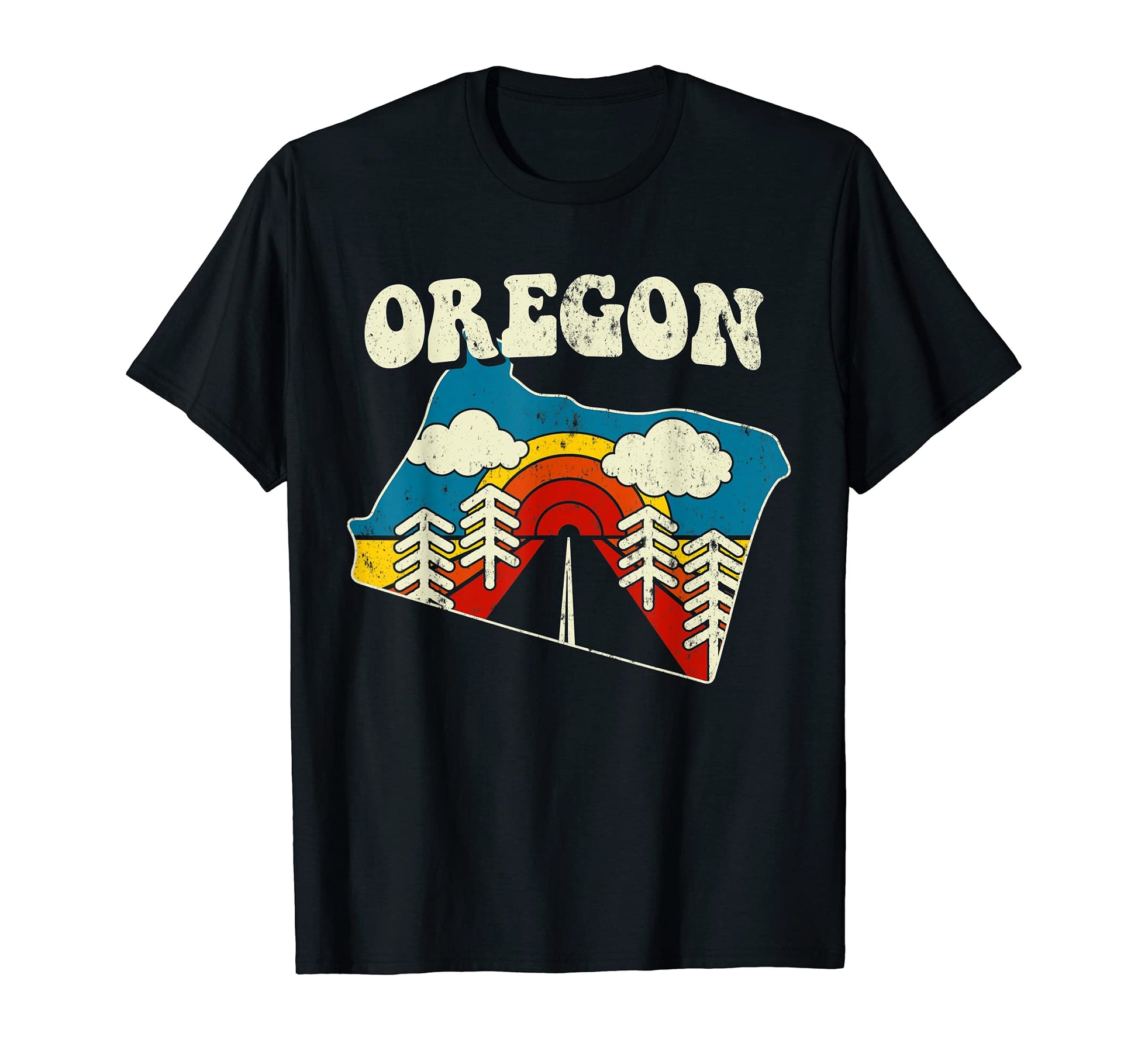Oregon State Rainbow Hippie 70S Map T-Shirt - Unique Graphic for Adults - T-Shirt, Sweatshirt, Hoodie