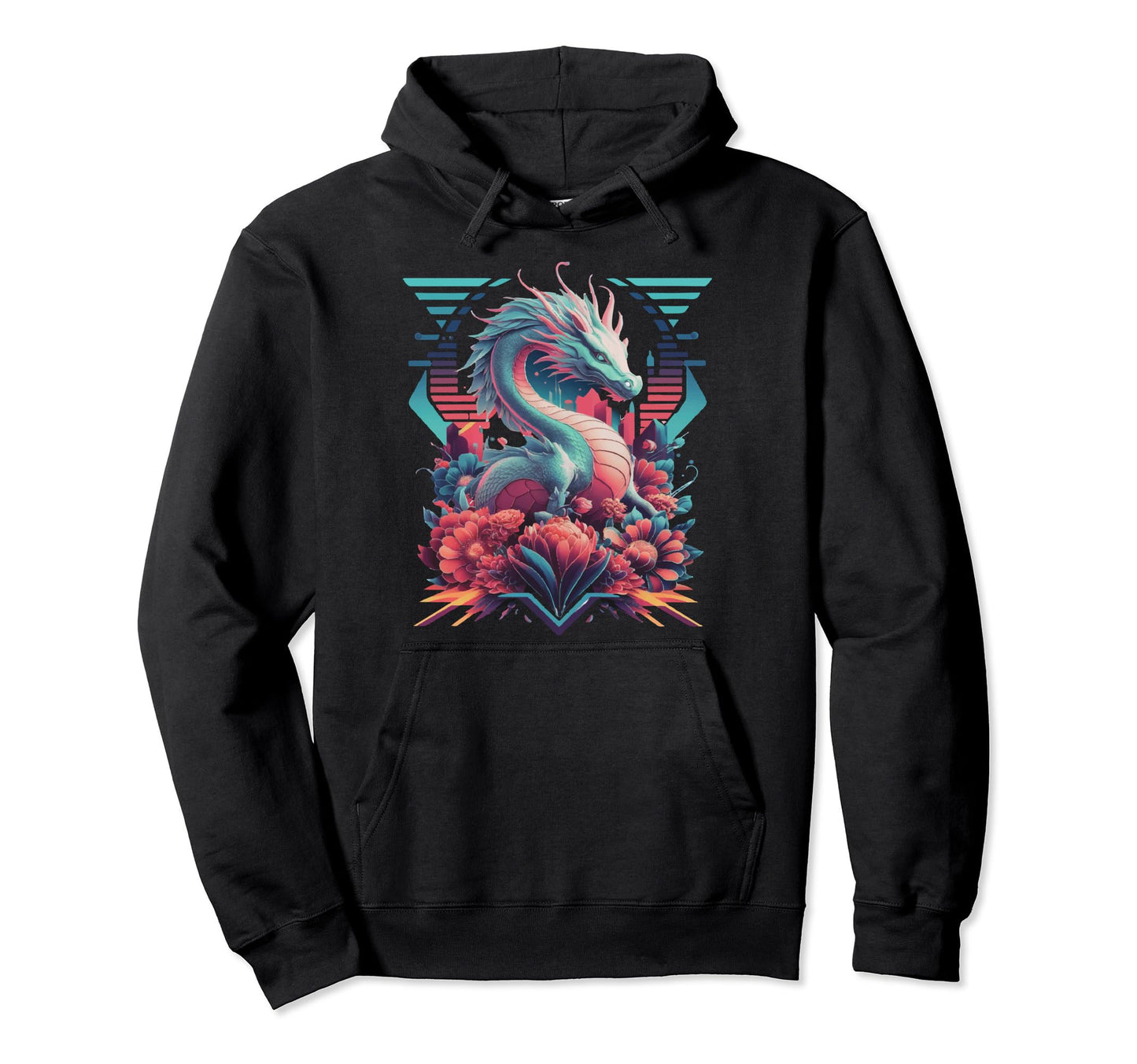 Dragon Synthwave Vaporwave Hoodie - Fun Novelty Design for Adults - T-Shirt, Sweatshirt, Hoodie