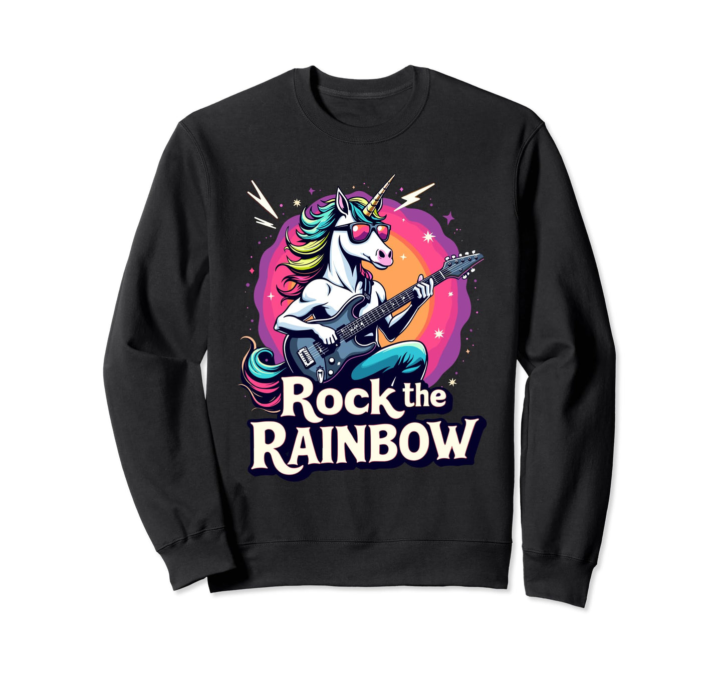 Rock Rainbow Unicorn Guitarist Sweatshirt - Aesthetic Graphic Men Women - T-Shirt, Sweatshirt, Hoodie