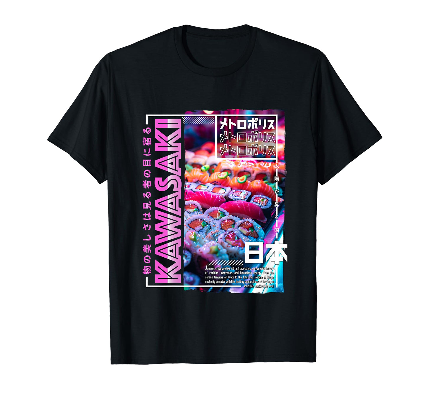Kawasaki City 80S Synthwave Sushi T-Shirt - Custom Art Print Men Women - T-Shirt, Sweatshirt, Hoodie