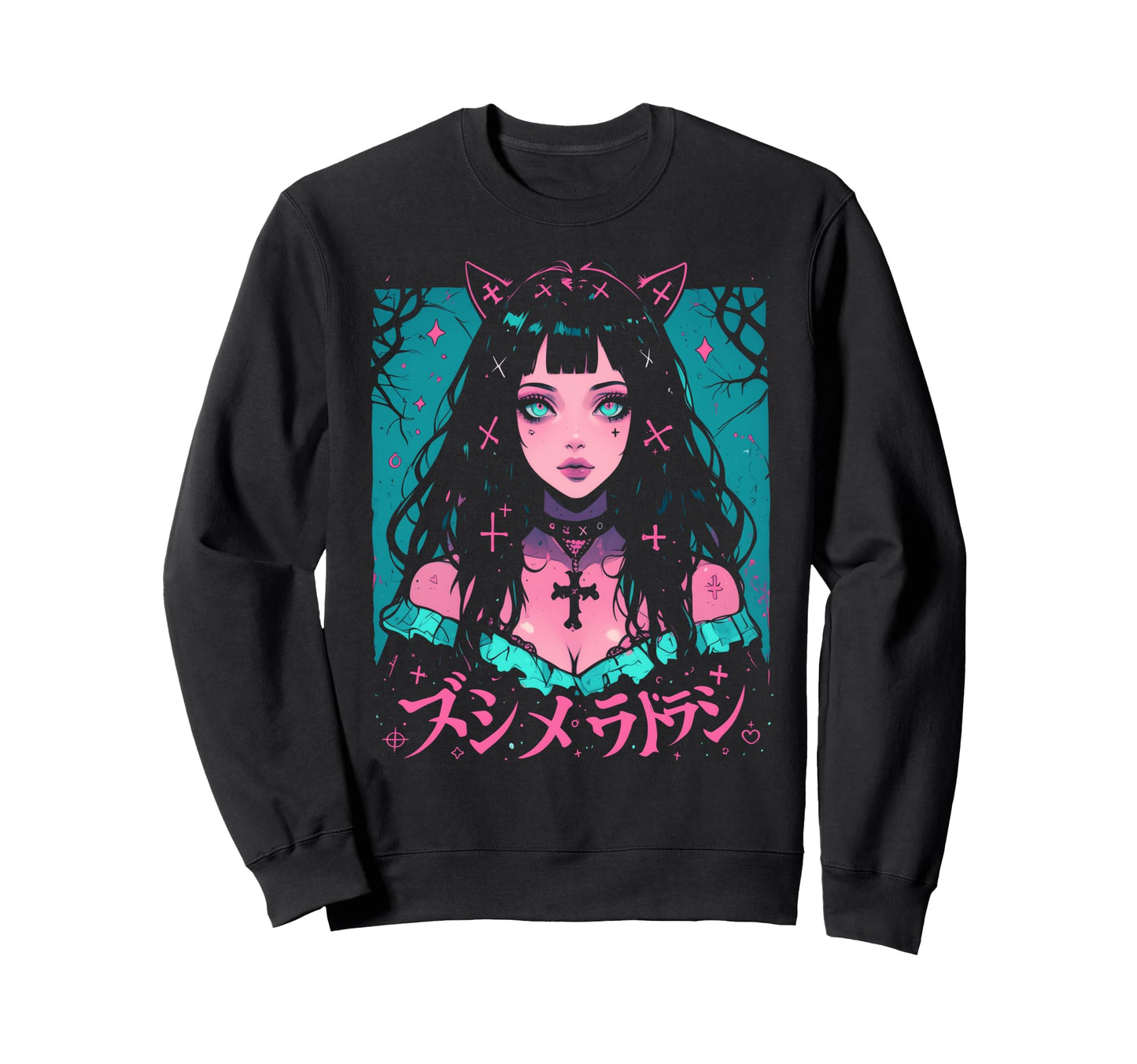 Goth Grunge Demon Anime Waifu Horror Sweatshirt - Trendy Graphic Men Women - T-Shirt, Sweatshirt, Hoodie