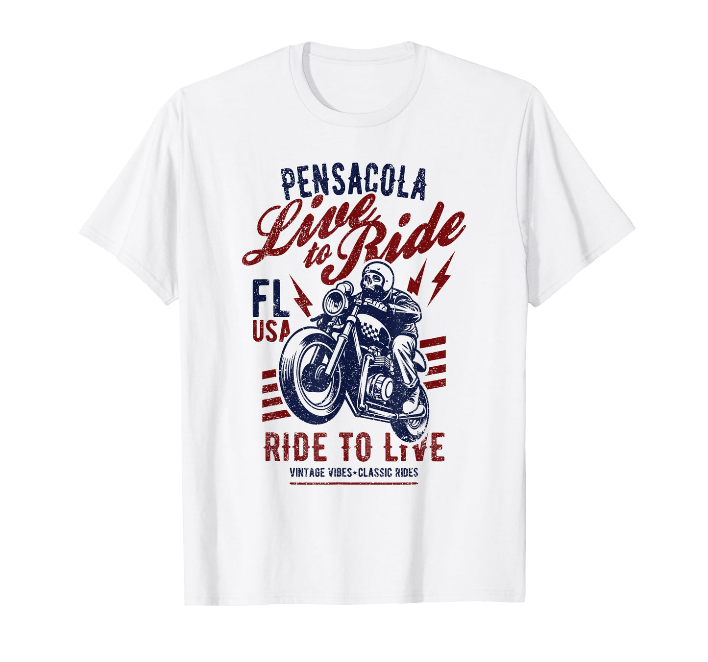 Pensacola Florida Usa Motorcycle T-Shirt - Fun Novelty Design for Adults - T-Shirt, Sweatshirt, Hoodie