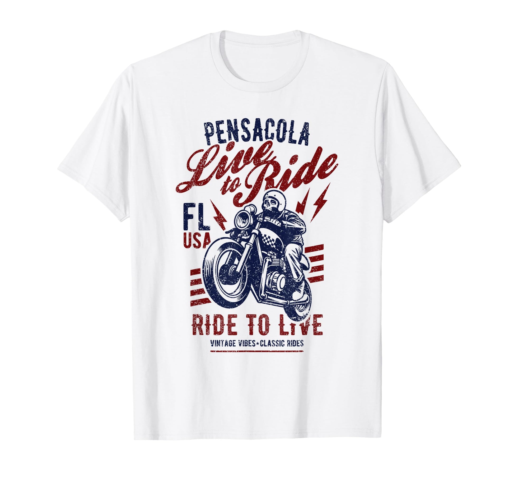 Pensacola Florida Usa Motorcycle T-Shirt - Fun Novelty Design for Adults - T-Shirt, Sweatshirt, Hoodie