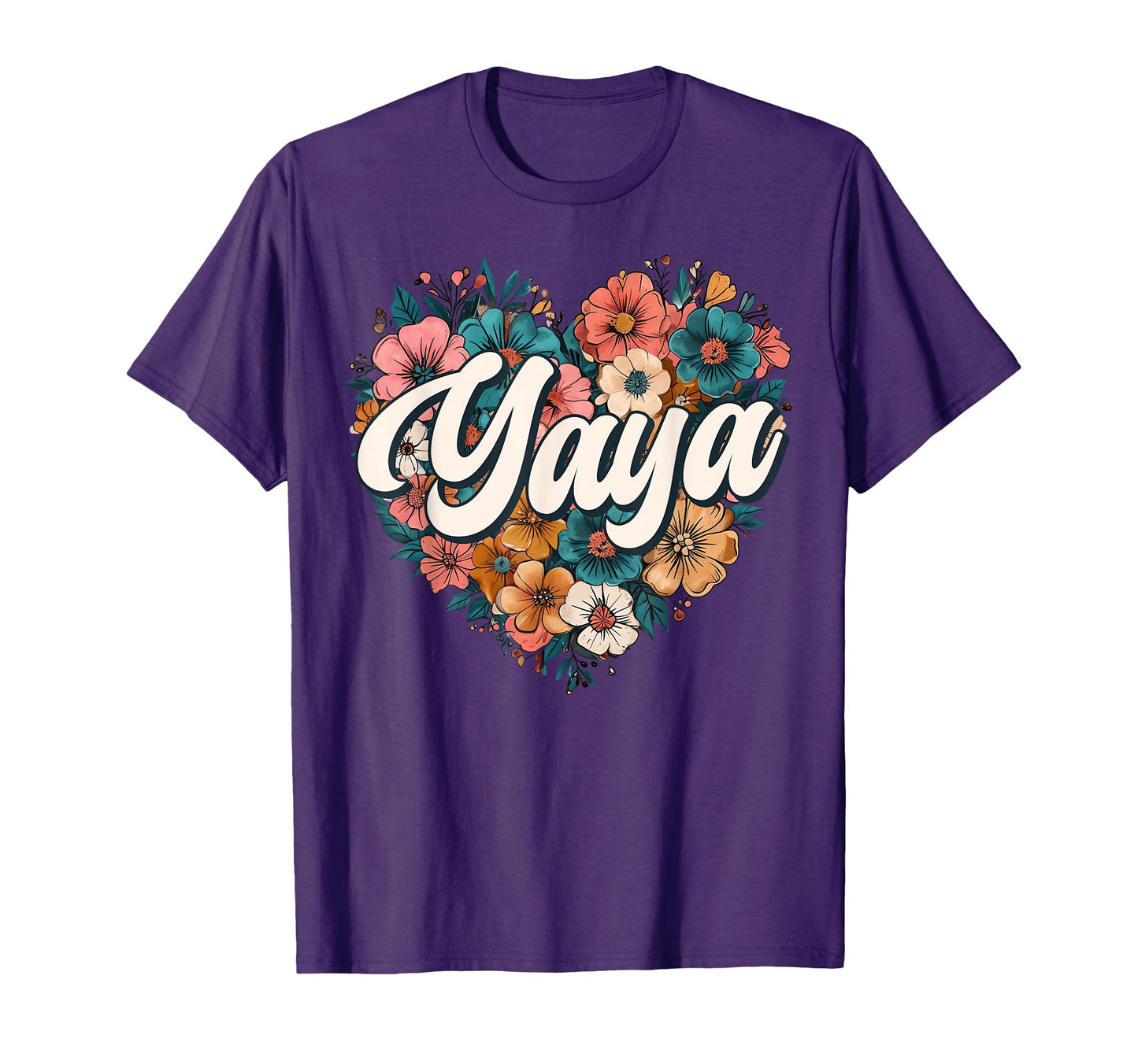 Yaya Floral Heart Flower Mothers Day T-Shirt - Minimalist Print Unisex - T-Shirt, Sweatshirt, Hoodie