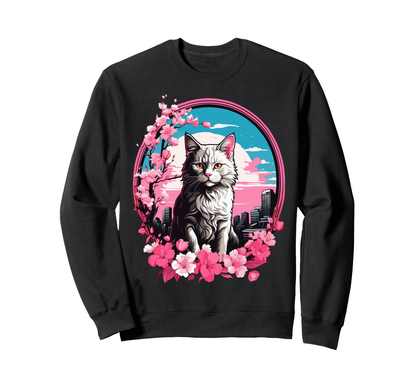 Anime Cat Japanese Aesthetic Japan Sweatshirt - Unique Graphic Unisex - T-Shirt, Sweatshirt, Hoodie