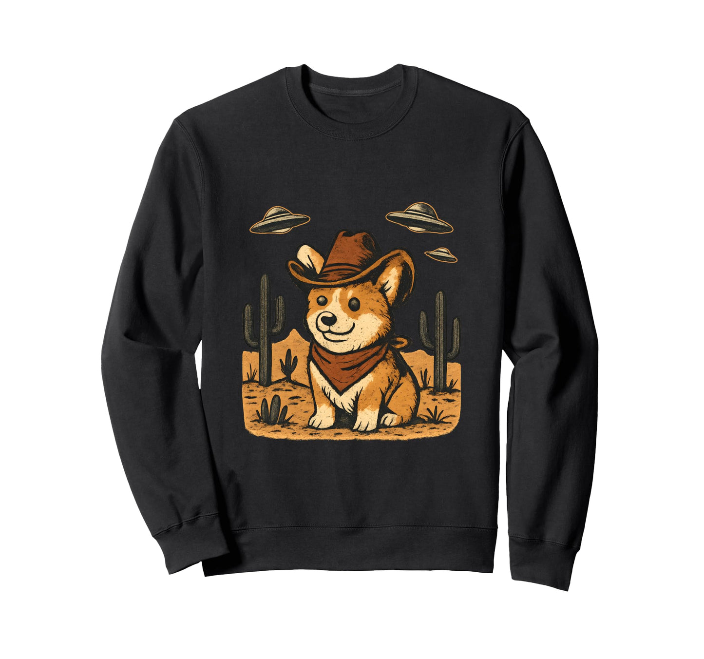 Western Corgi Ufo And Cowboy Hat Sweatshirt - Aesthetic Graphic Men Women - T-Shirt, Sweatshirt, Hoodie