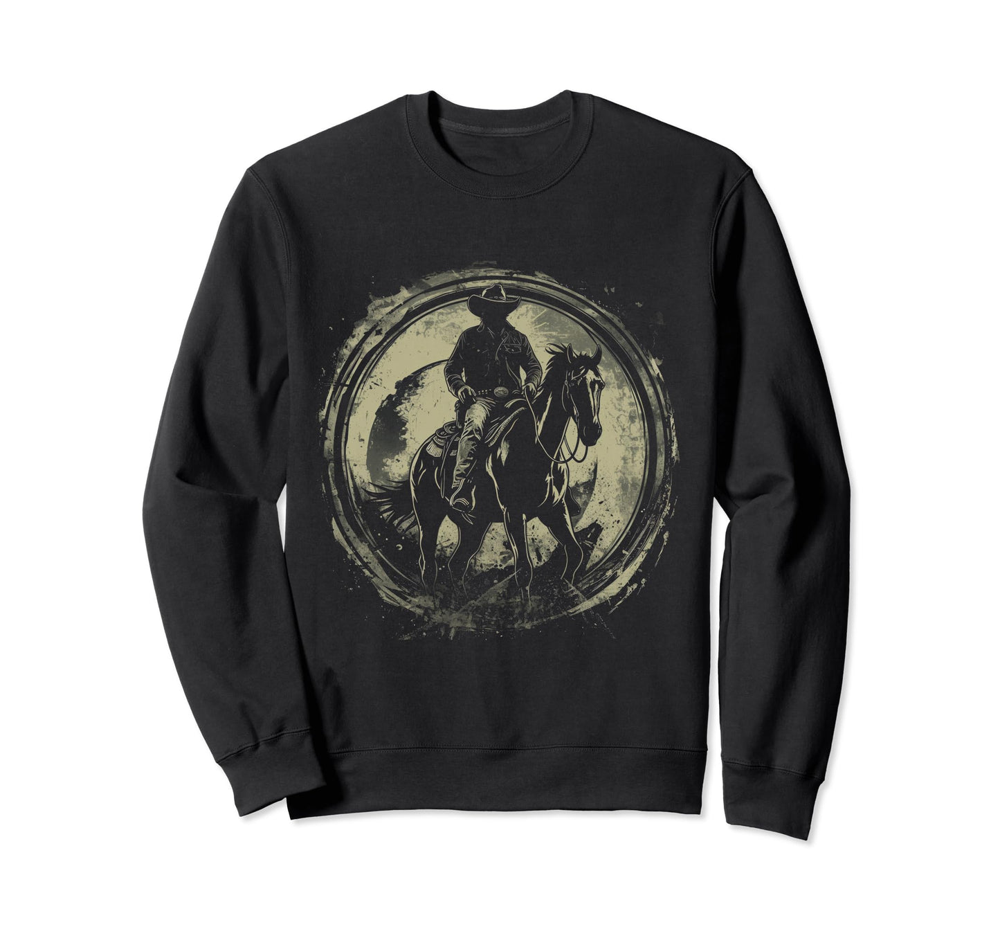 Rustic Cowboy Silhouette Western Sweatshirt - Aesthetic Graphic for Adults - T-Shirt, Sweatshirt, Hoodie