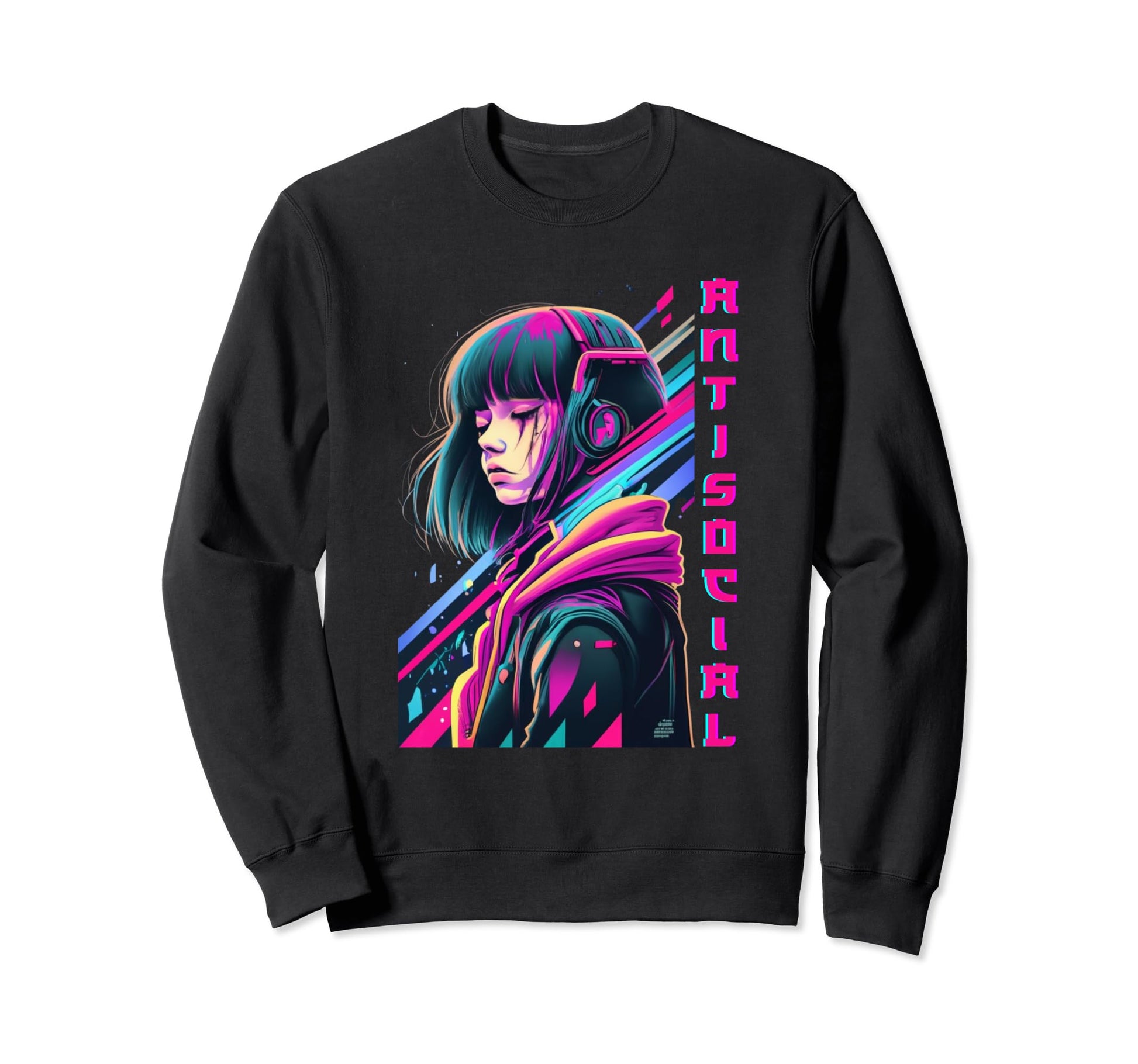 Antisocial Vaporwave Anime Japanese Sweatshirt - Unique Graphic Men Women - T-Shirt, Sweatshirt, Hoodie