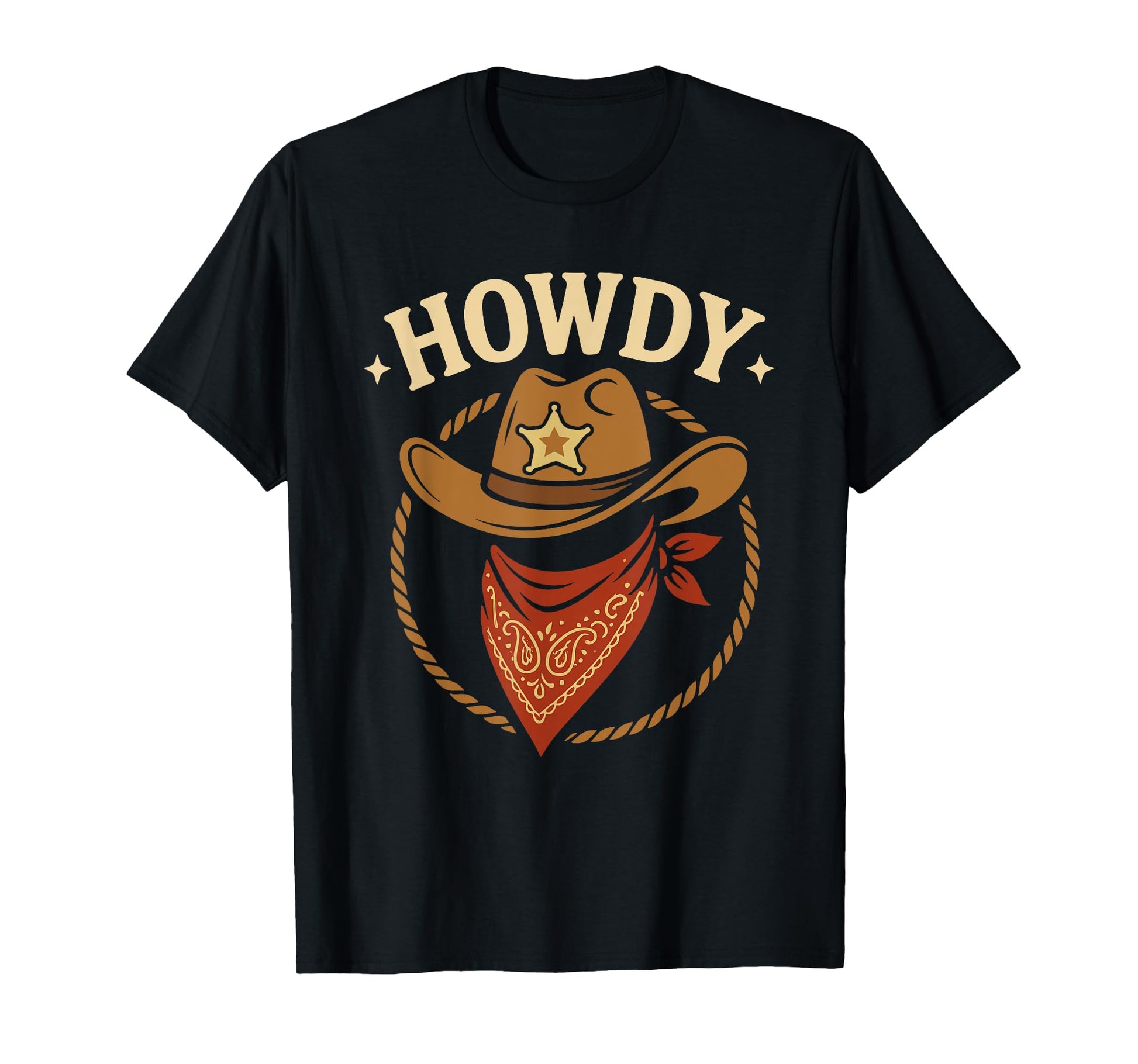 Howdy Cowboy Hat Bandana Western T-Shirt - Aesthetic Graphic for Adults - T-Shirt, Sweatshirt, Hoodie