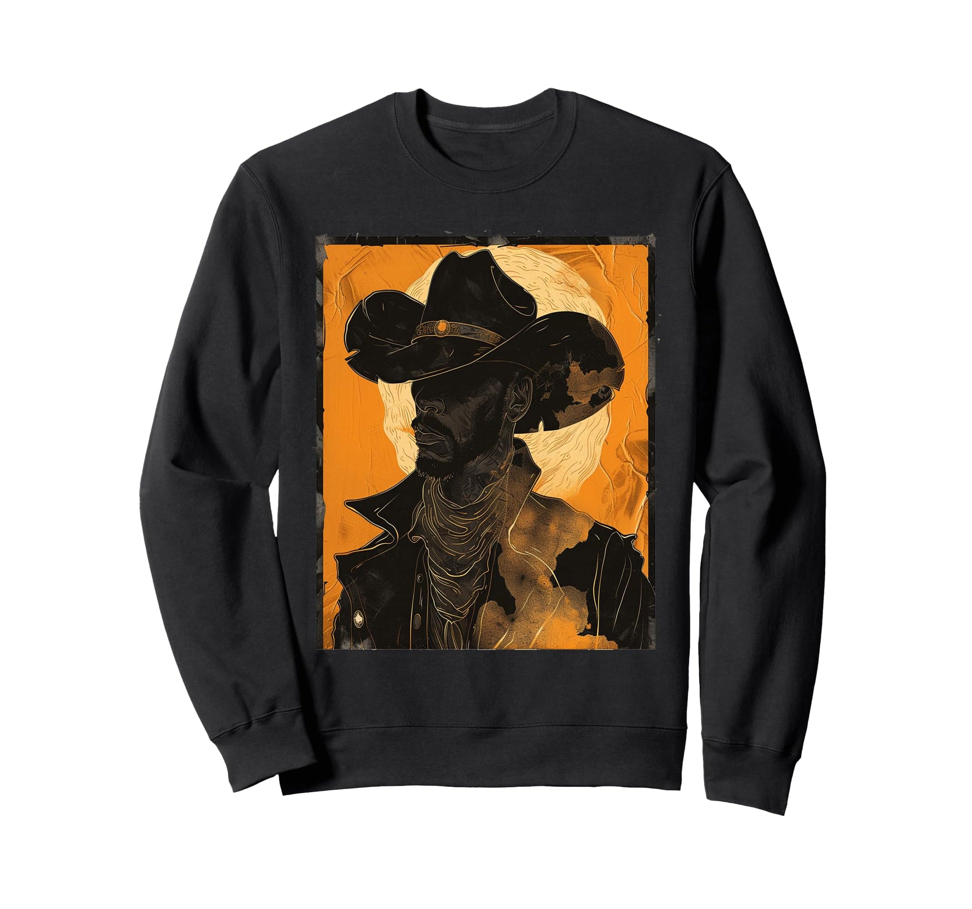 Young Black Western Cowboy Wearing Sweatshirt - Minimalist Print Unisex - T-Shirt, Sweatshirt, Hoodie
