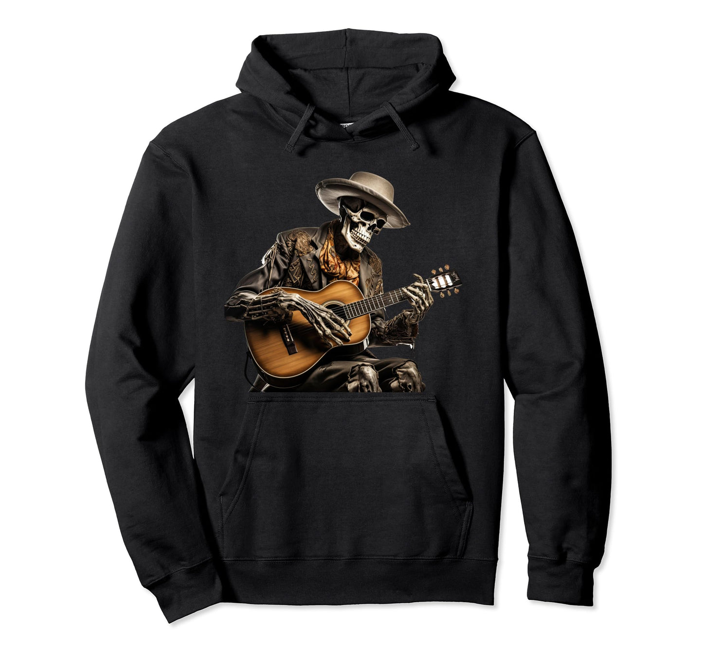 Mens Skeleton Cowboy Playing Guitar Tees Hoodie - Graphic Print for Adults - T-Shirt, Sweatshirt, Hoodie