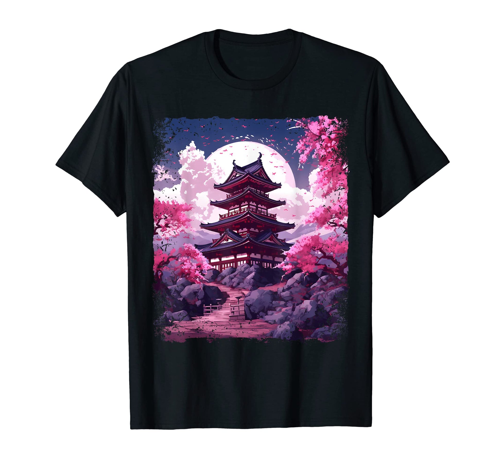 Cherry Blossom Aesthetic Sakura Tree Temple T-Shirt - Graphic Print Unisex - T-Shirt, Sweatshirt, Hoodie