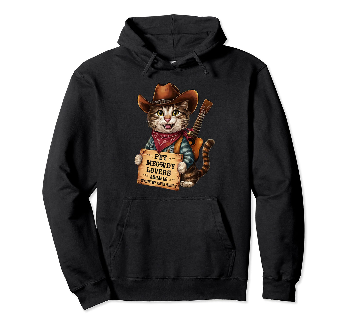 Cowboy Hat Pet Meowdy Hoodie - Trendy Graphic Men Women - T-Shirt, Sweatshirt, Hoodie