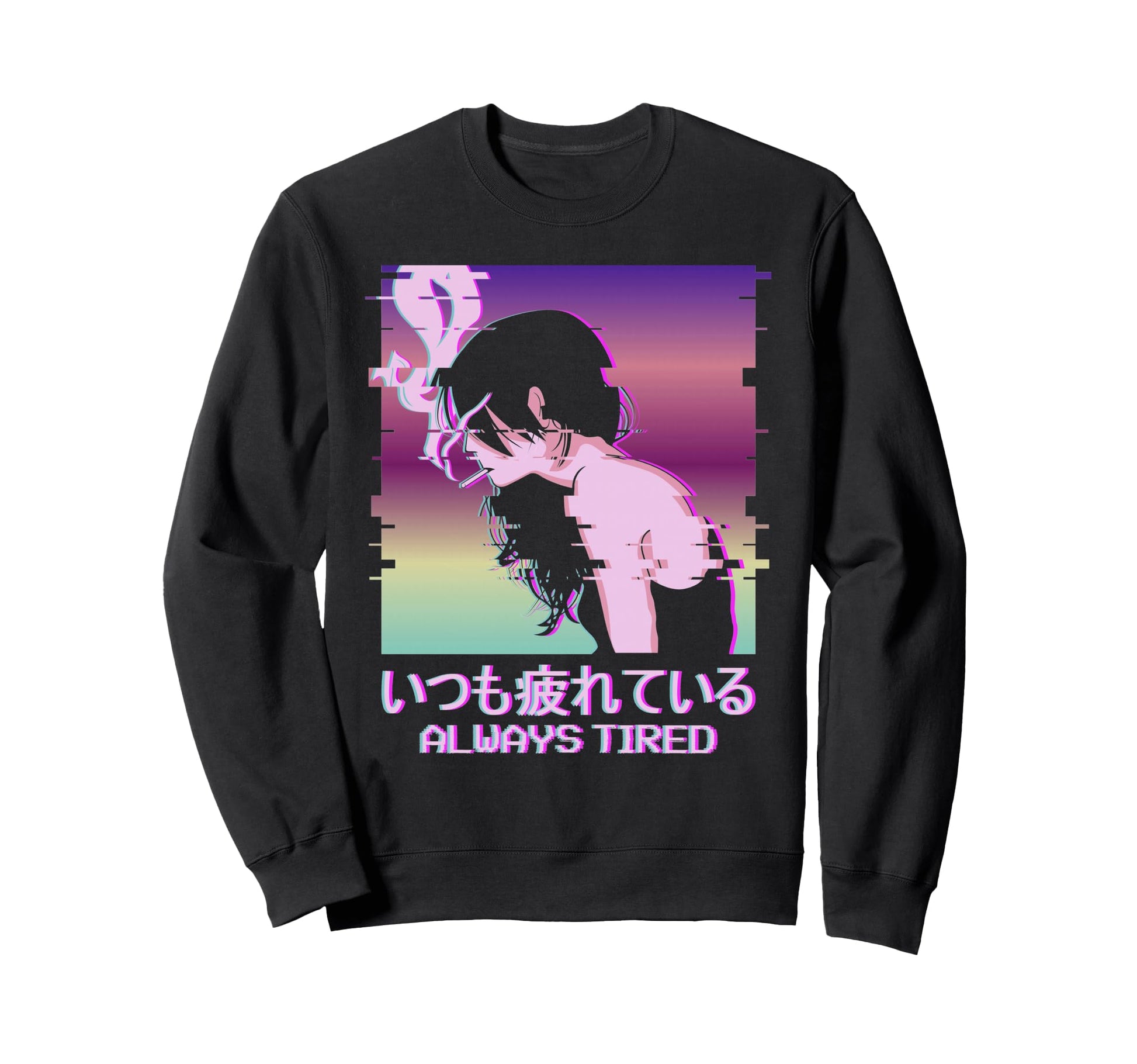 Always Tired Japan Vaporwave Old Sweatshirt - Minimalist Print for Adults - T-Shirt, Sweatshirt, Hoodie
