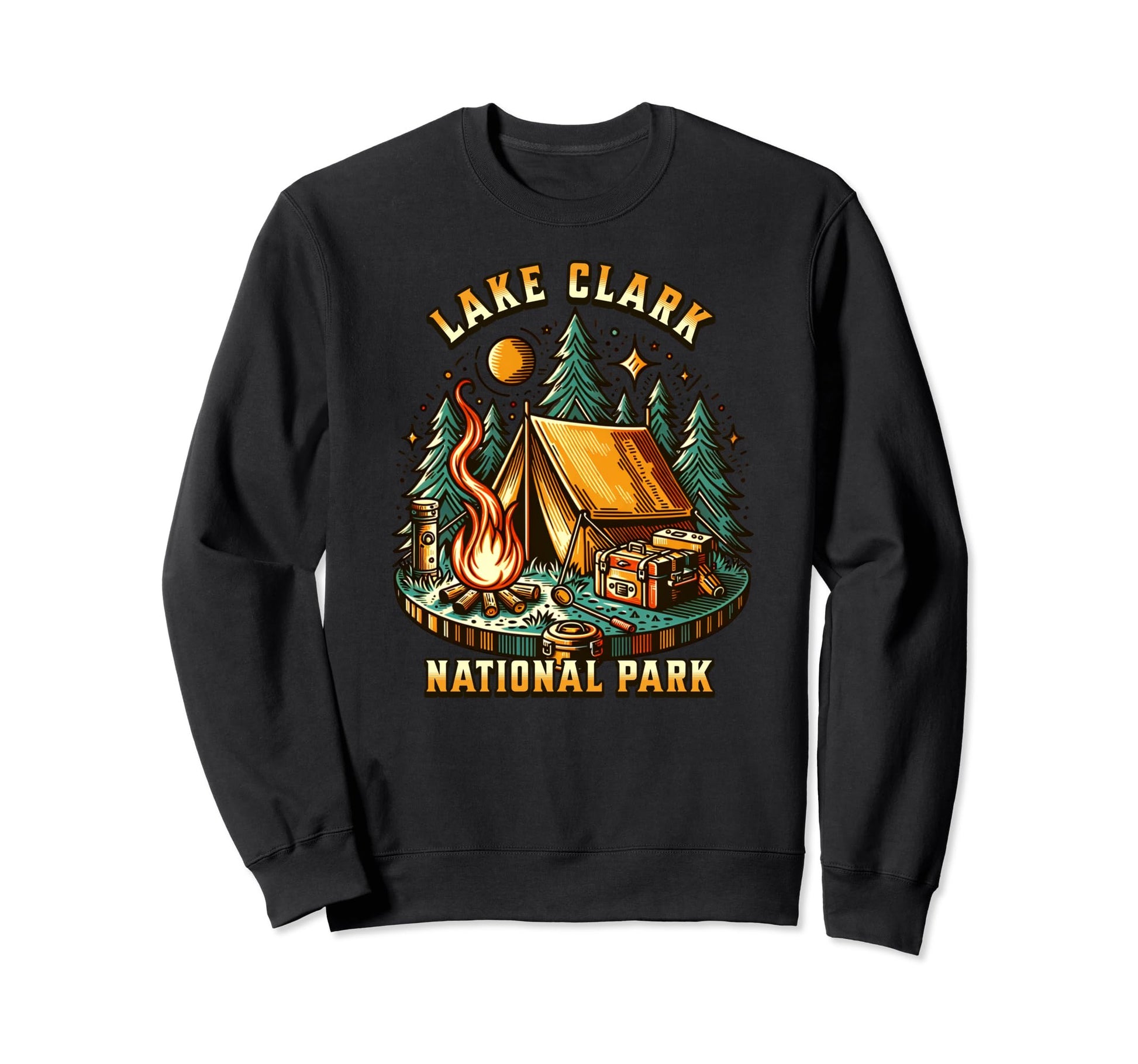 Camping Forest Tent Campfire Lake Sweatshirt - Custom Art Print Unisex - T-Shirt, Sweatshirt, Hoodie