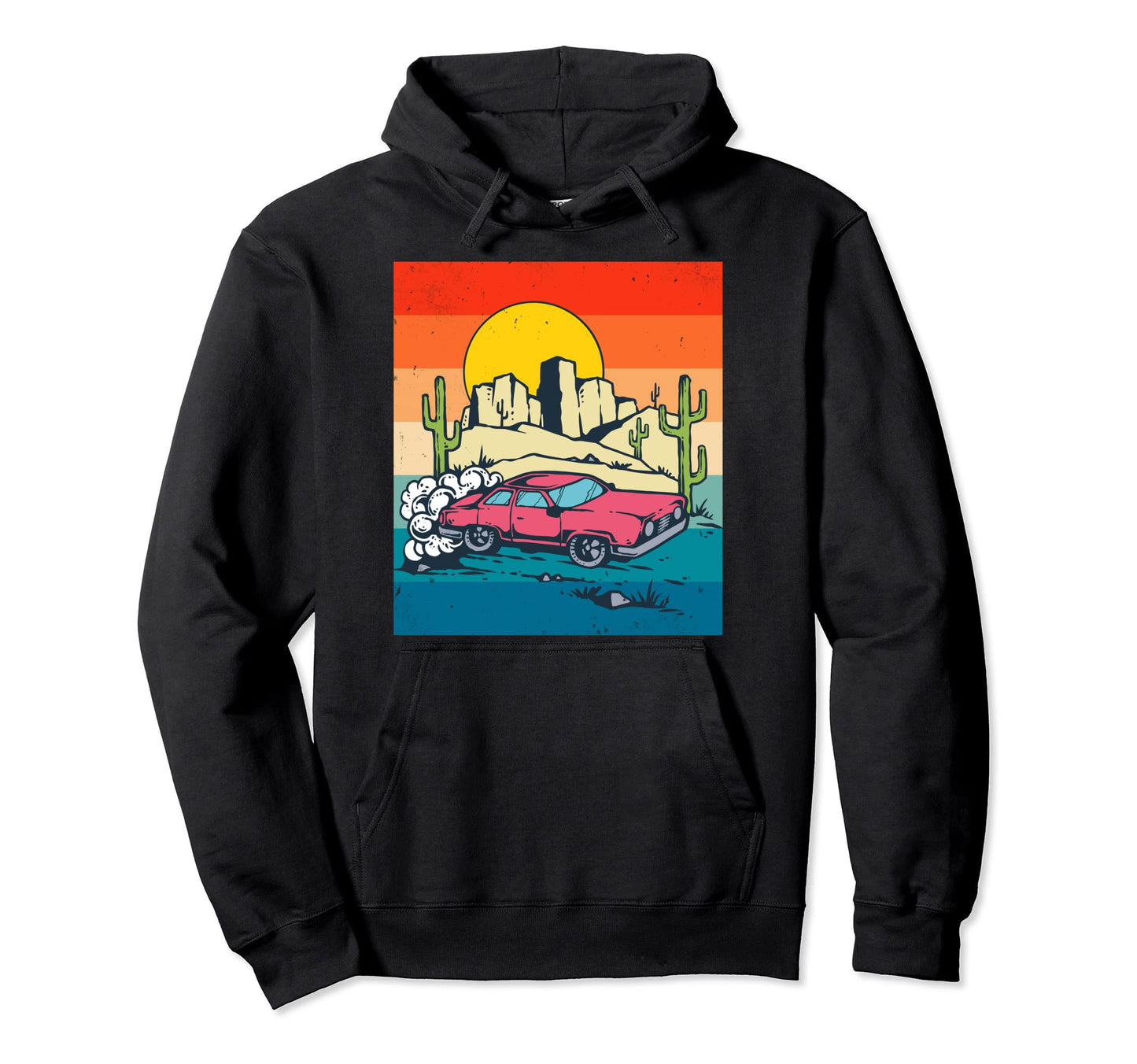 80S Desert Cactus Scene Mountains Hoodie - Aesthetic Graphic Men Women - T-Shirt, Sweatshirt, Hoodie