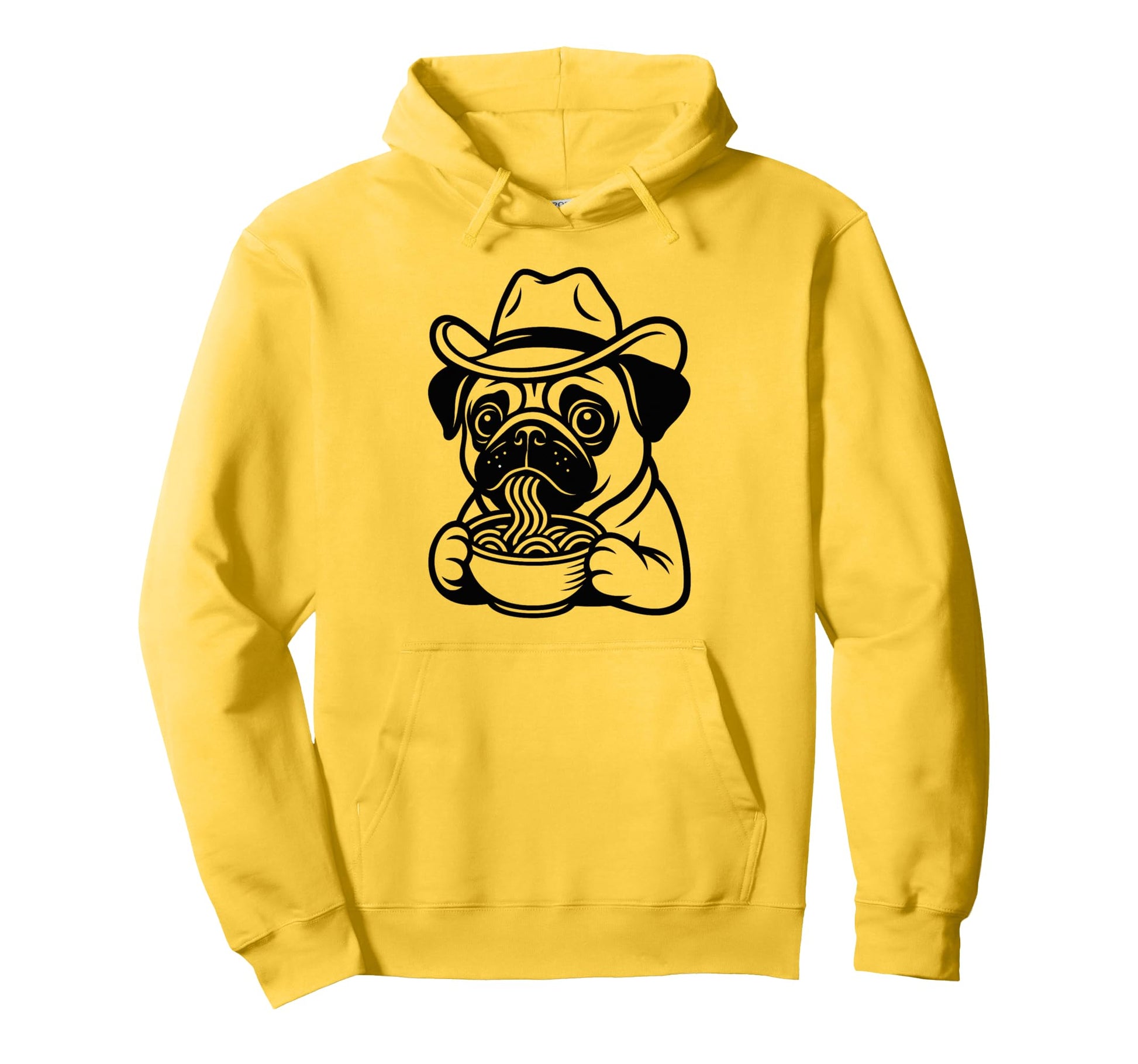 Pug Eating Ramen Noodles Cowboy Hat Hoodie - Streetwear Style Unisex - T-Shirt, Sweatshirt, Hoodie
