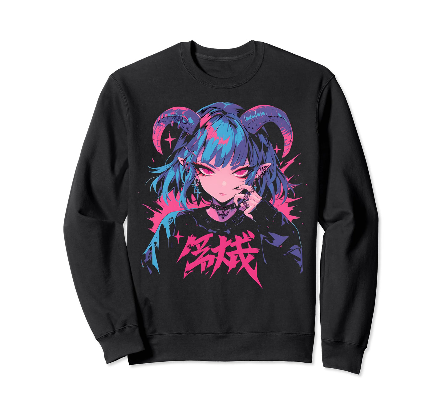 Goth Grunge Demon Anime Waifu Horror Sweatshirt - Unique Graphic Unisex - T-Shirt, Sweatshirt, Hoodie