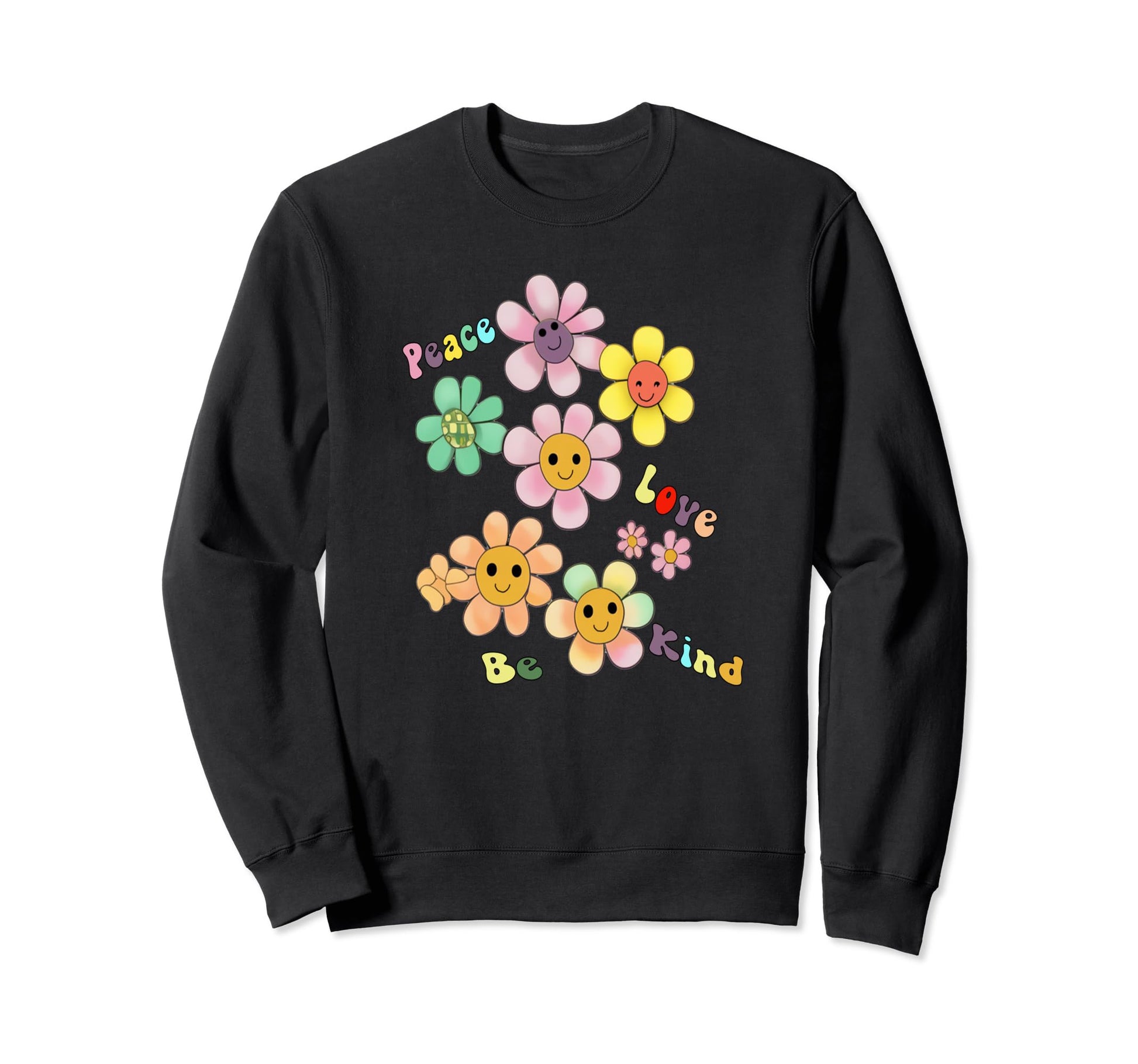 Seventies Happy Daisy Flowers Peace Sweatshirt - Unique Graphic Men Women - T-Shirt, Sweatshirt, Hoodie