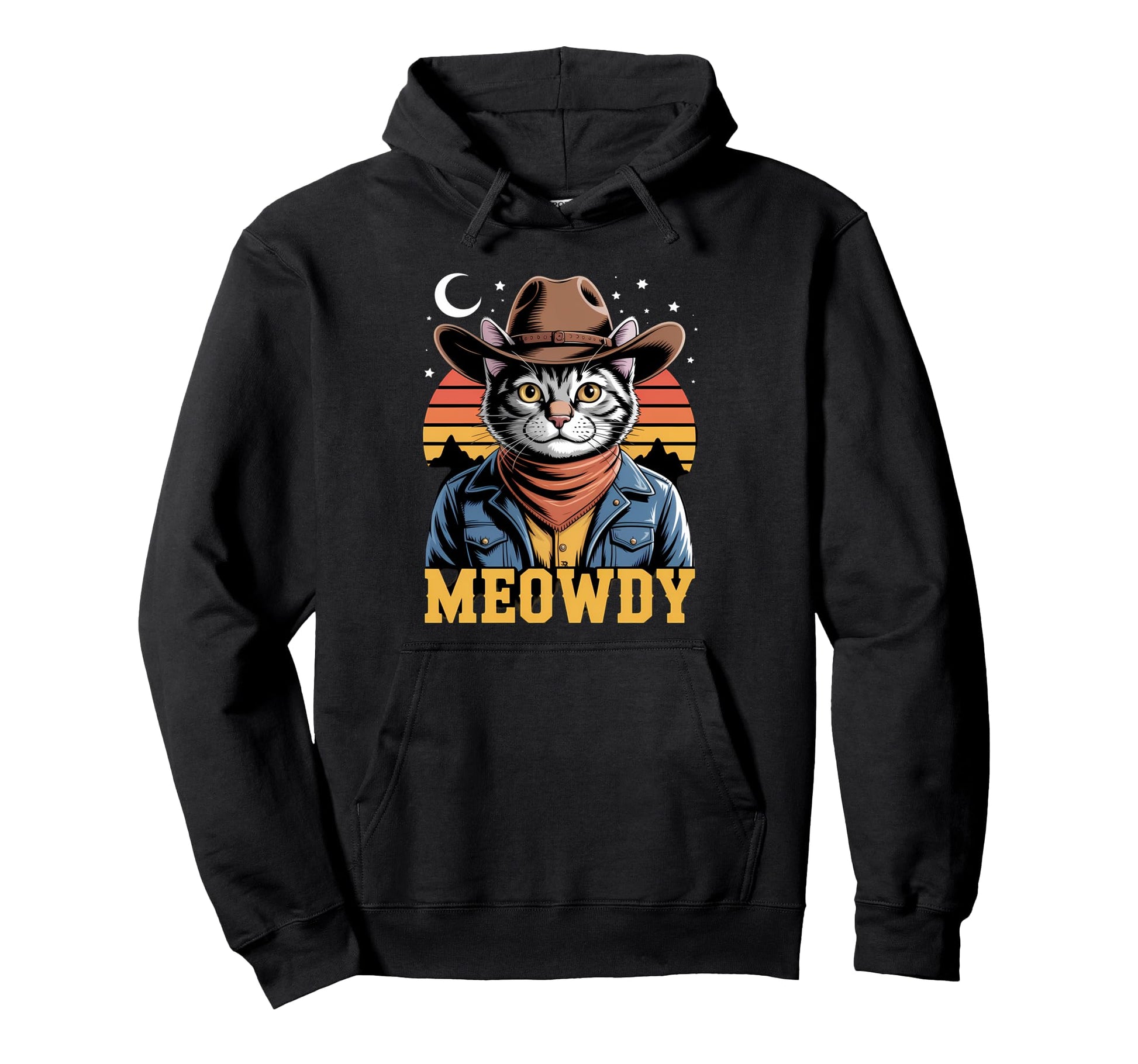 Meowdy Cat Cowboy Cat Country Hoodie - Fun Novelty Design for Adults - T-Shirt, Sweatshirt, Hoodie