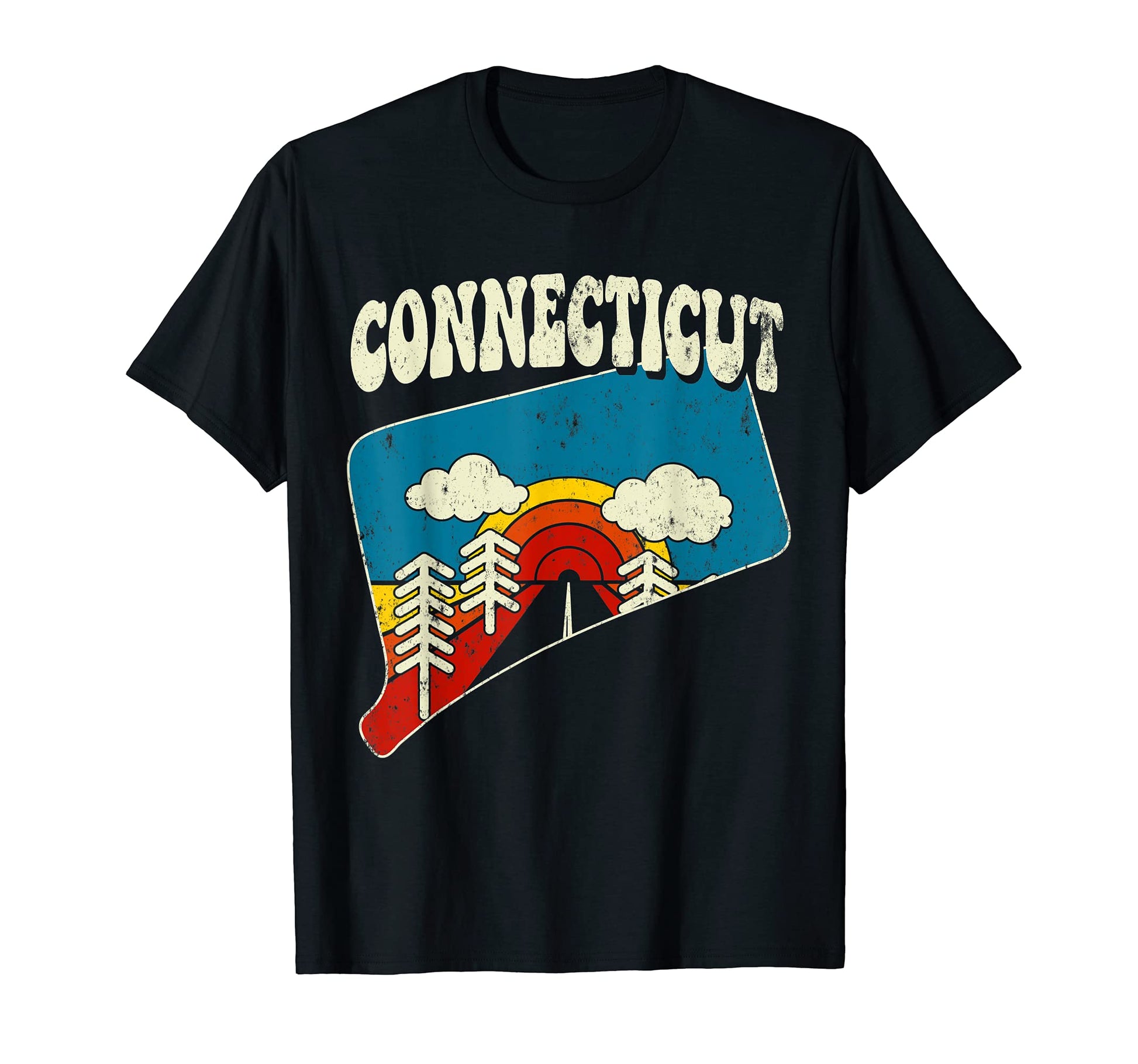Connecticut State Rainbow Hippie 70S Map T-Shirt - Graphic Print for Adults - T-Shirt, Sweatshirt, Hoodie