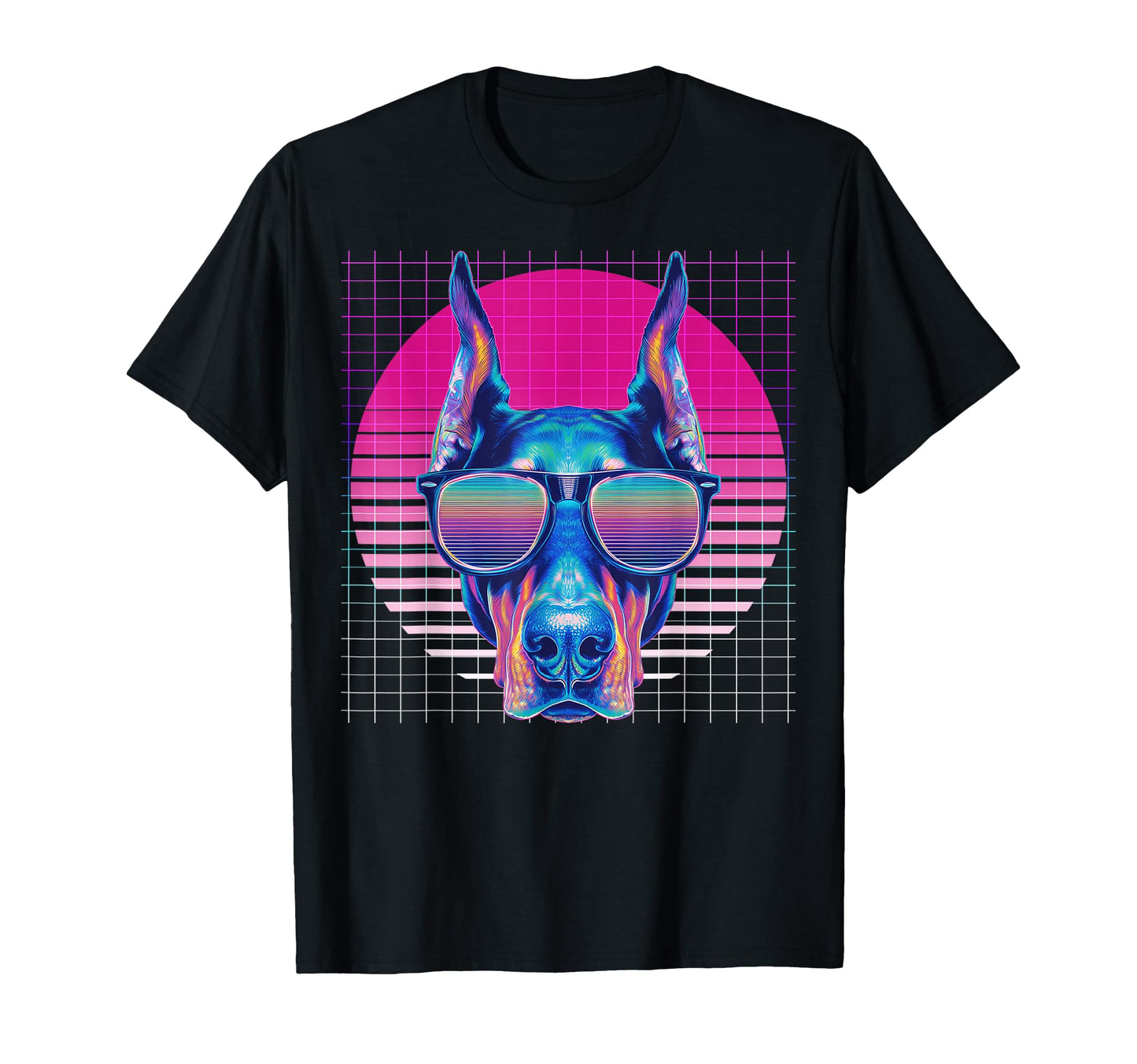 Doberman Sunglasses Dog Vaporwave T-Shirt - Custom Art Print Unisex - T-Shirt, Sweatshirt, Hoodie