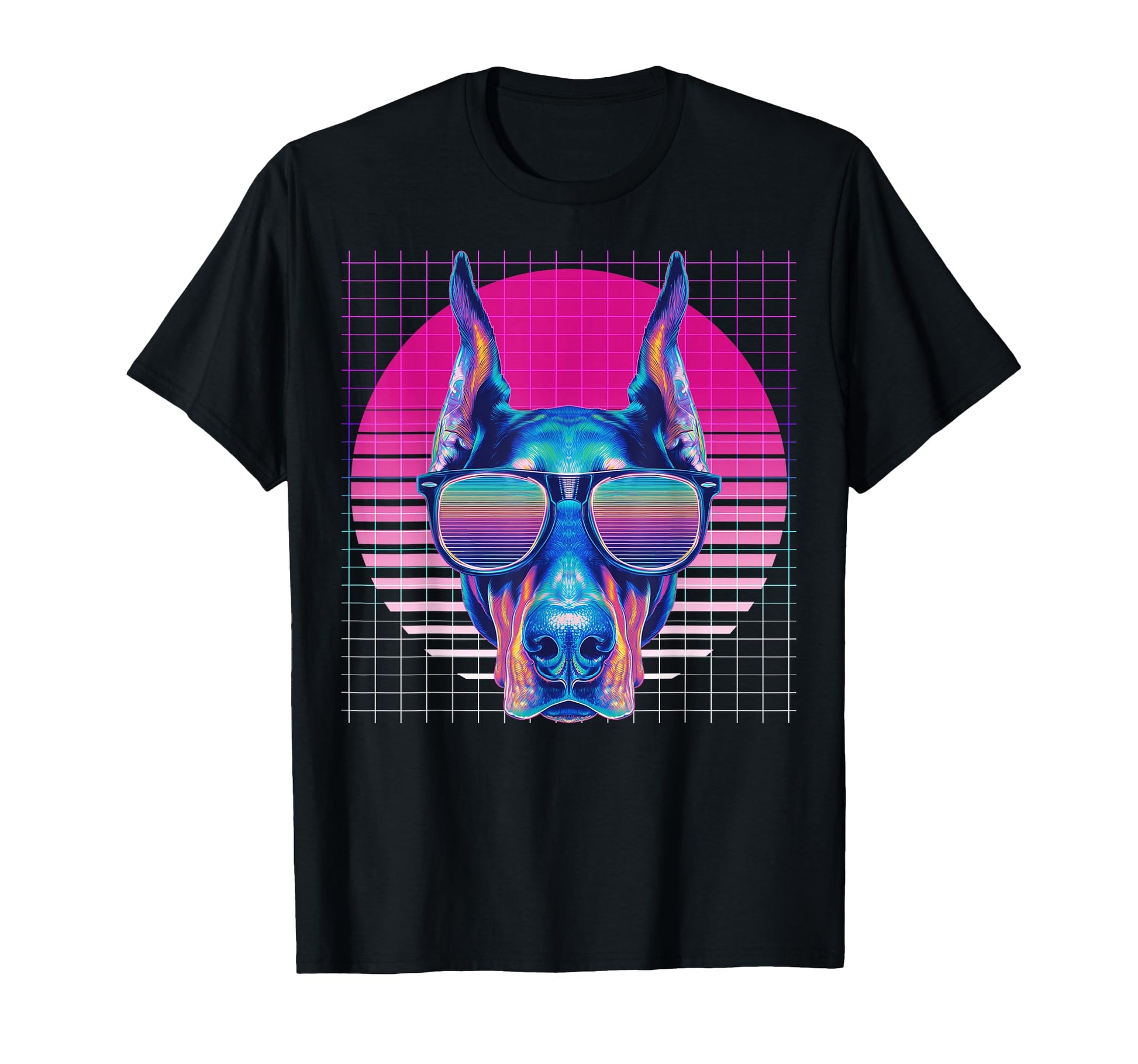 Doberman Sunglasses Dog Vaporwave T-Shirt - Custom Art Print Unisex - T-Shirt, Sweatshirt, Hoodie
