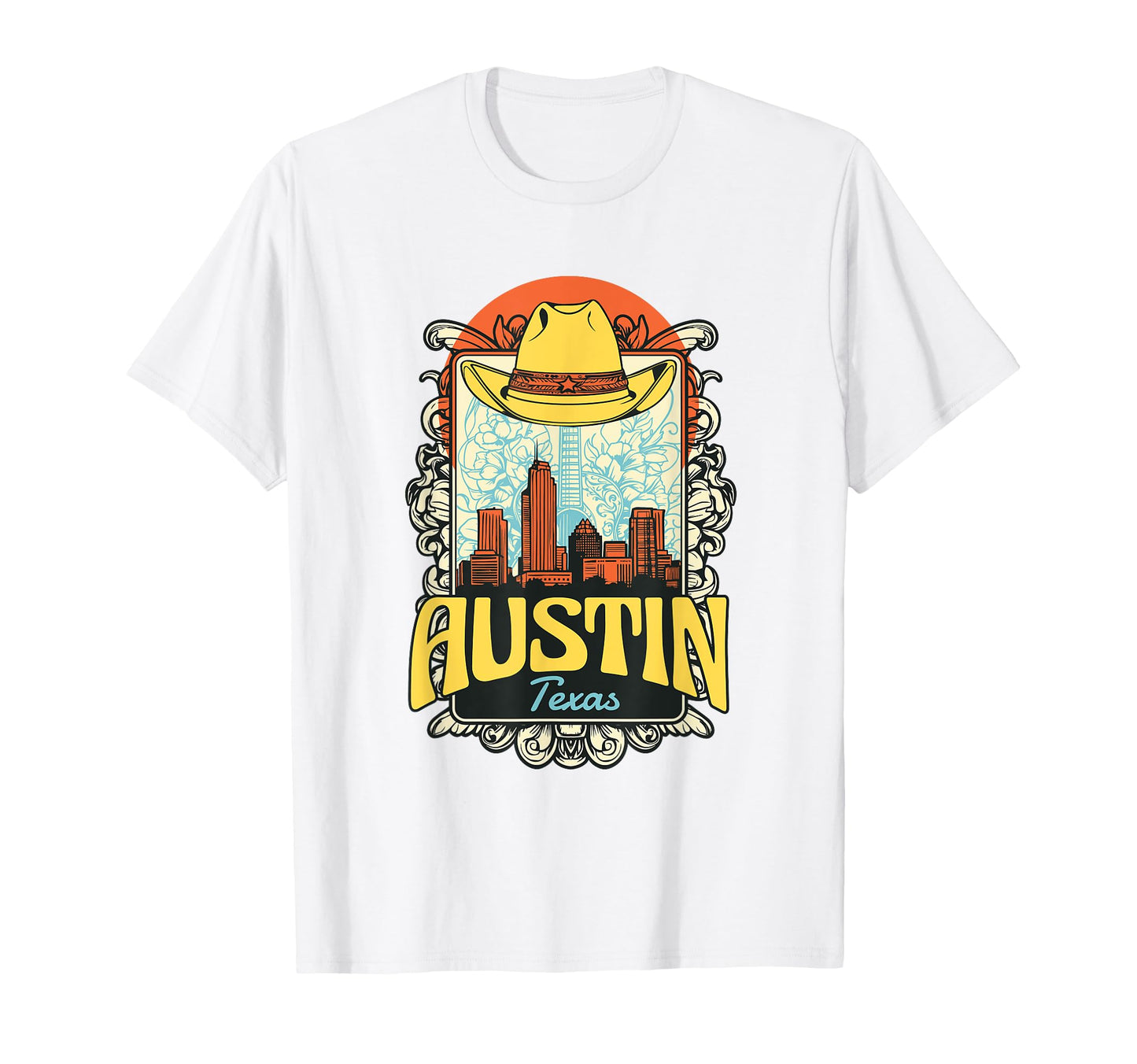 Austin Texas Skyline City Cowboy T-Shirt - Fun Novelty Design for Adults - T-Shirt, Sweatshirt, Hoodie