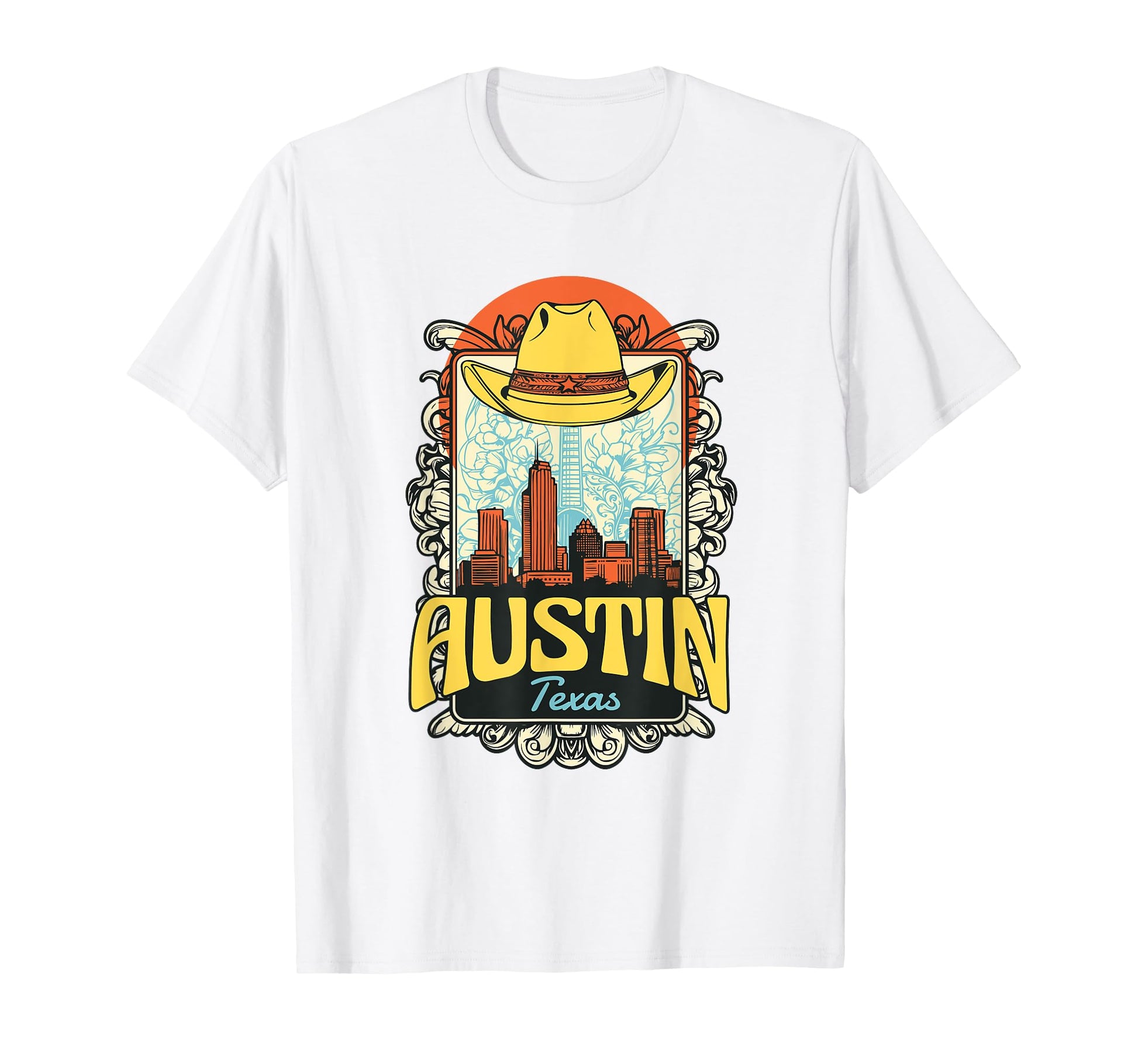 Austin Texas Skyline City Cowboy T-Shirt - Fun Novelty Design for Adults - T-Shirt, Sweatshirt, Hoodie