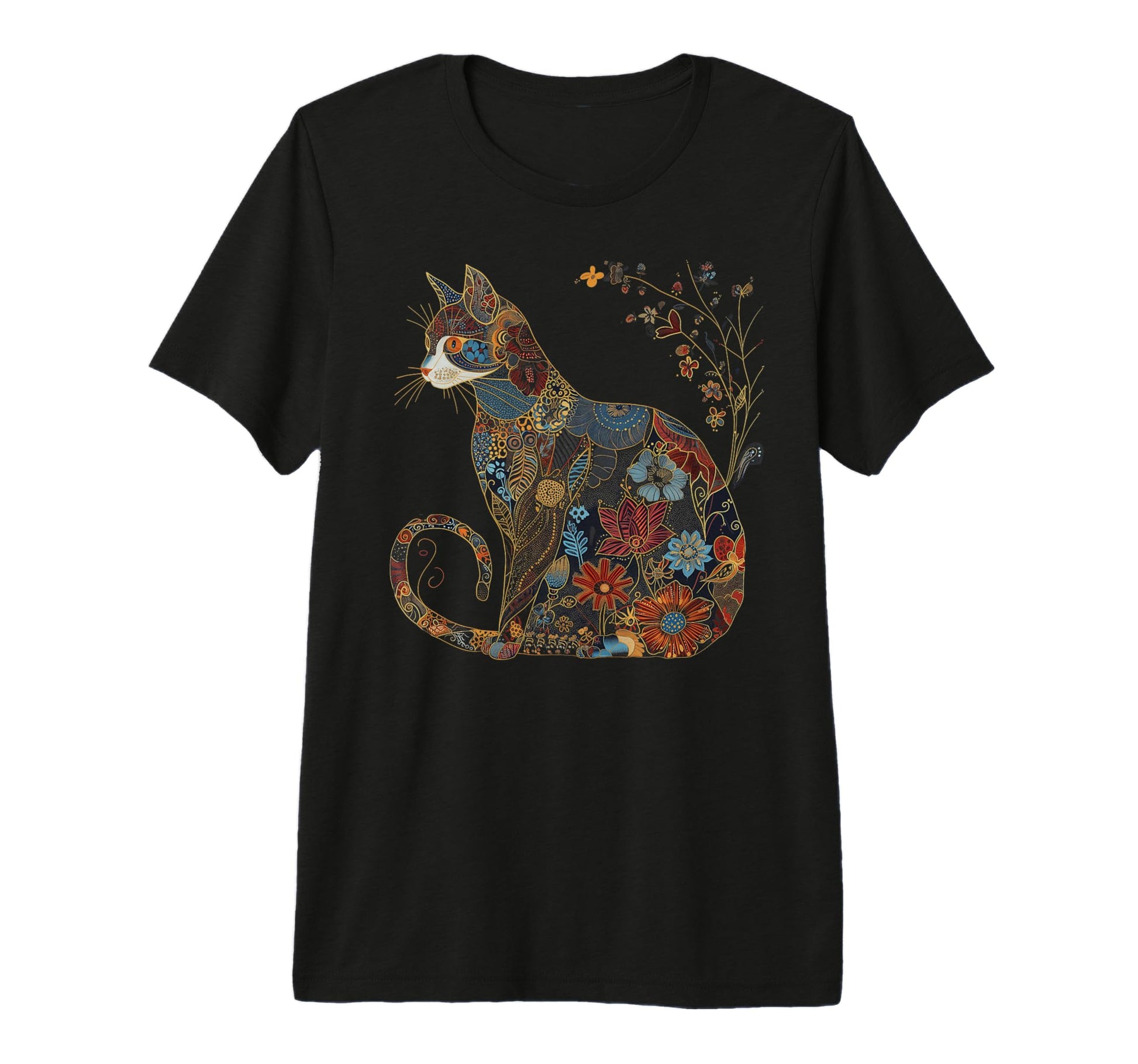 Cat Colorful Floral Patterns Flowers Art T-Shirt - Streetwear Style Unisex - T-Shirt, Sweatshirt, Hoodie