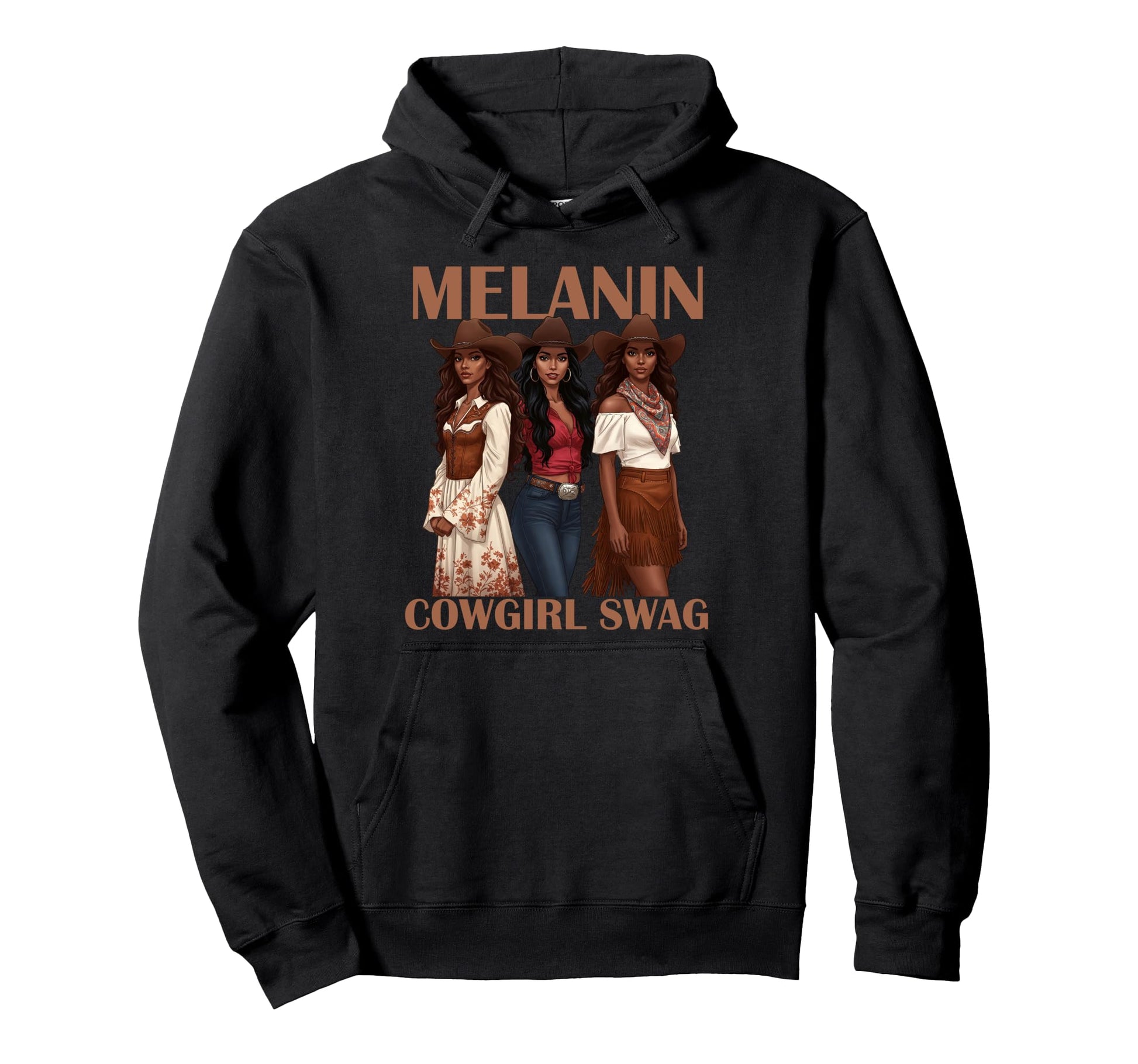 Lets Go Western Country Melanin Cowgirl Hoodie - Fun Novelty Design Unisex - T-Shirt, Sweatshirt, Hoodie