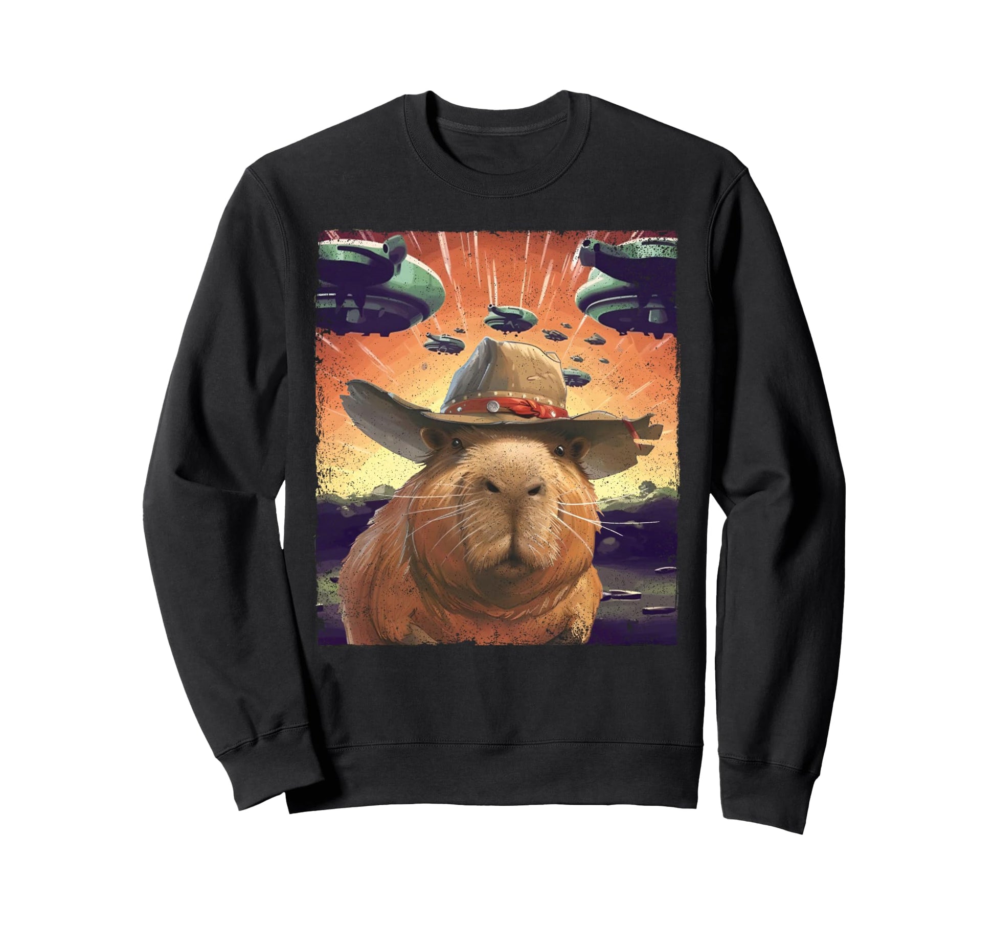 Funny Cowboy Capybara Selfie Ufos Sweatshirt - Streetwear Style Unisex - T-Shirt, Sweatshirt, Hoodie