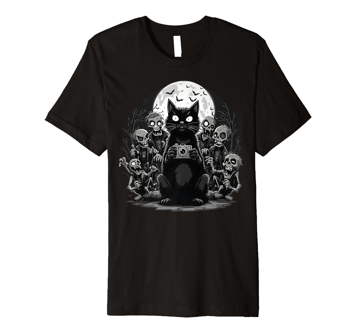 Halloween Cat Zombie Camera Spooky T-Shirt - Streetwear Style for Adults - T-Shirt, Sweatshirt, Hoodie
