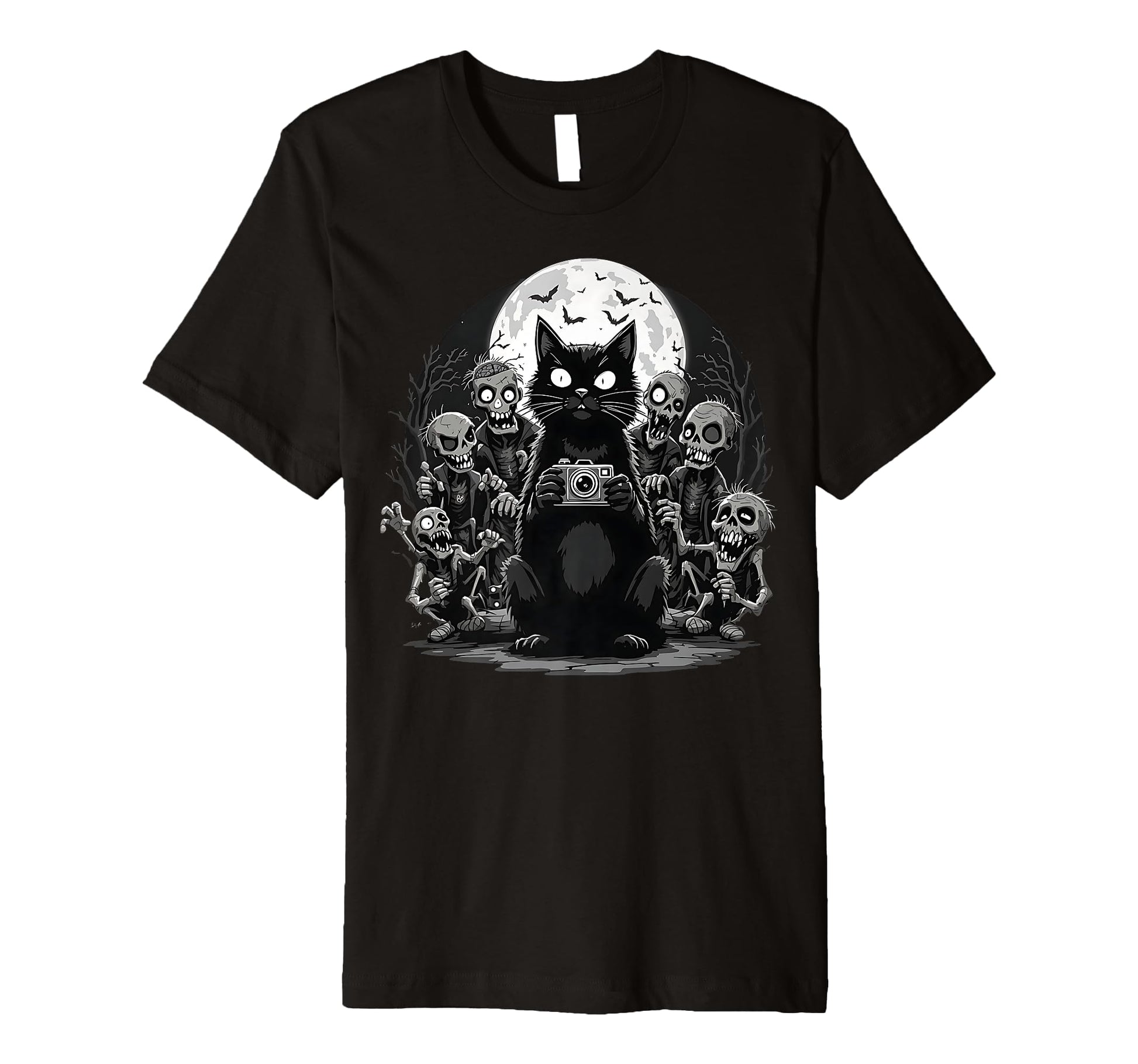 Halloween Cat Zombie Camera Spooky T-Shirt - Streetwear Style for Adults - T-Shirt, Sweatshirt, Hoodie