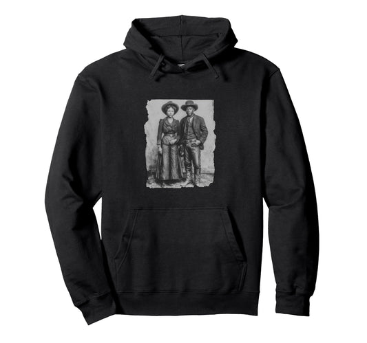 Black Western Couple Cowboy Cowgirl Hoodie - Minimalist Print Men Women - T-Shirt, Sweatshirt, Hoodie