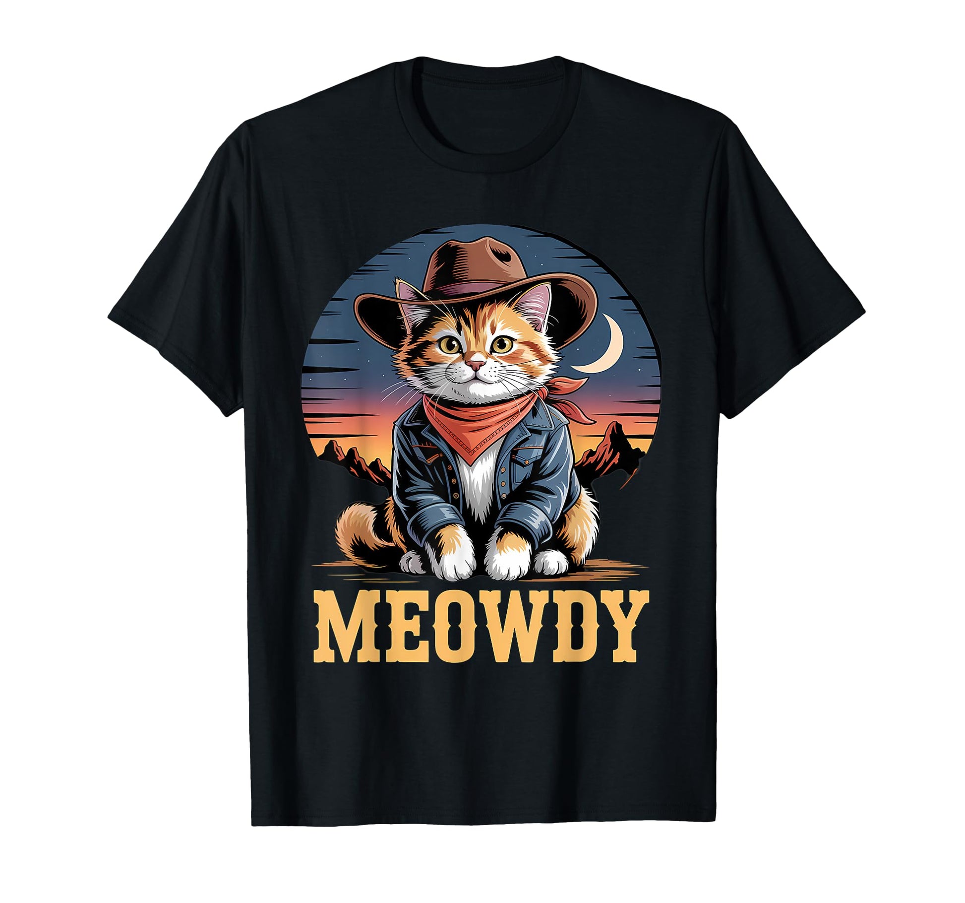Meowdy Cat Western Country Funny Cowboy T-Shirt - Graphic Print for Adults - T-Shirt, Sweatshirt, Hoodie