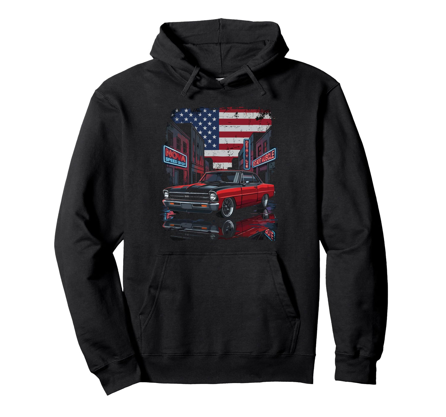 1966 1967 Nova Ss American Street Scene Hoodie - Unique Graphic for Adults - T-Shirt, Sweatshirt, Hoodie