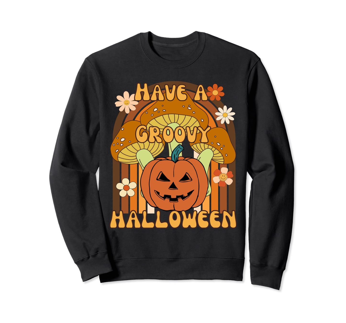 Halloween Groovy Pumpkin Fall Sweatshirt - Minimalist Print Men Women - T-Shirt, Sweatshirt, Hoodie