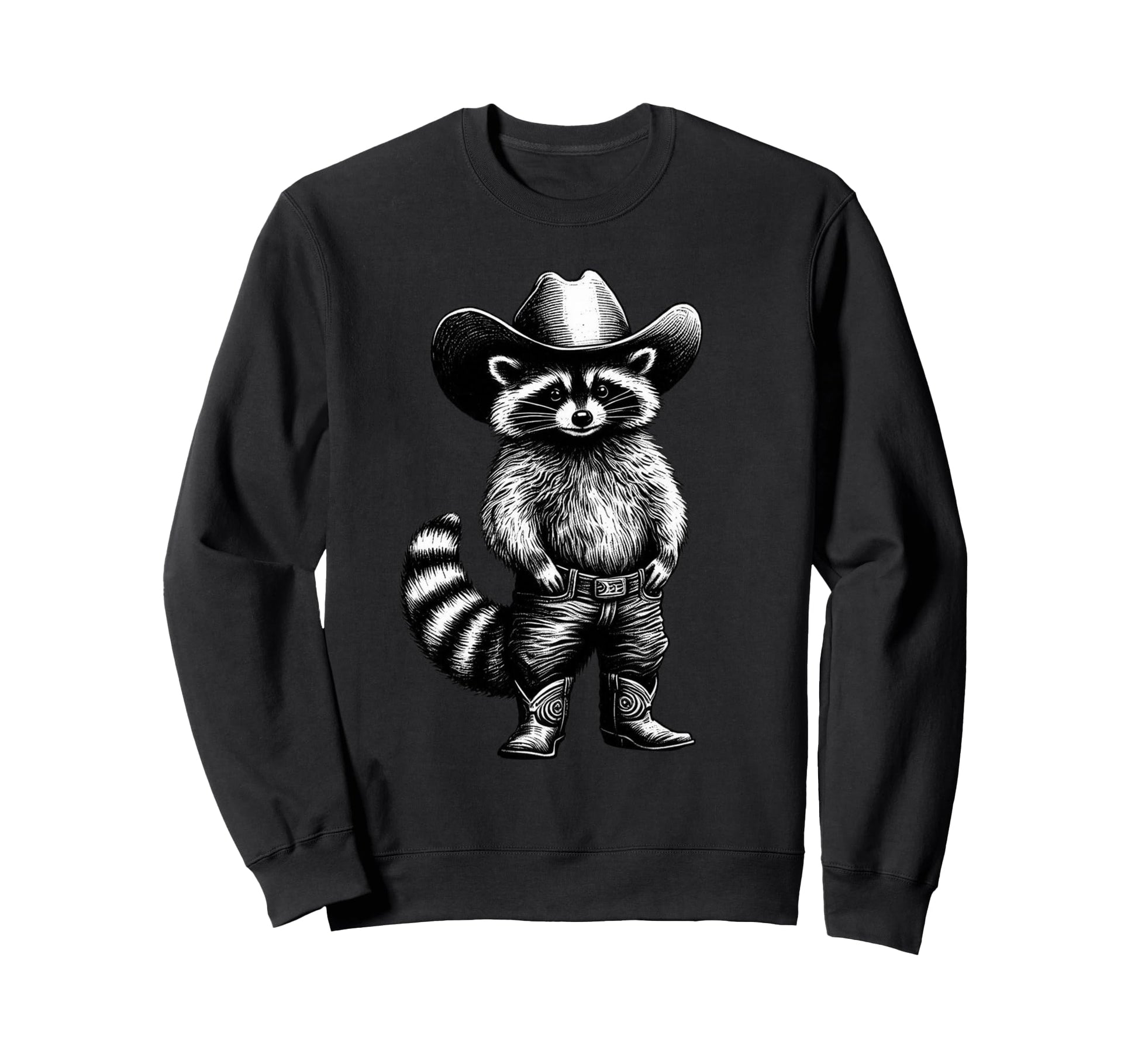 Raccoon Cowboy Western Rodeo Funny Sweatshirt - Unique Graphic for Adults - T-Shirt, Sweatshirt, Hoodie