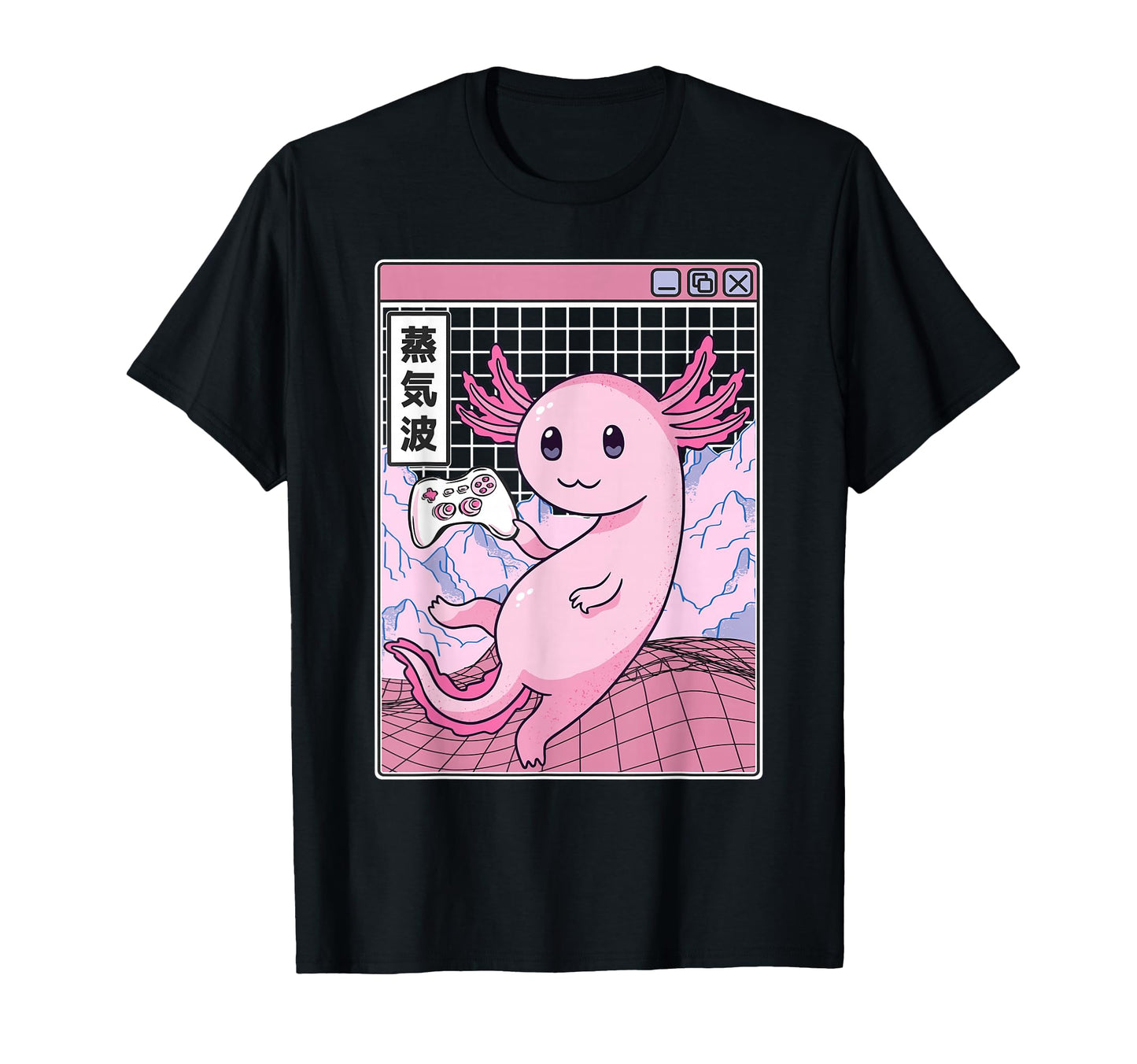 Axolotl Gaming Kawaii Grid Vaporwave T-Shirt - Unique Graphic Unisex - T-Shirt, Sweatshirt, Hoodie