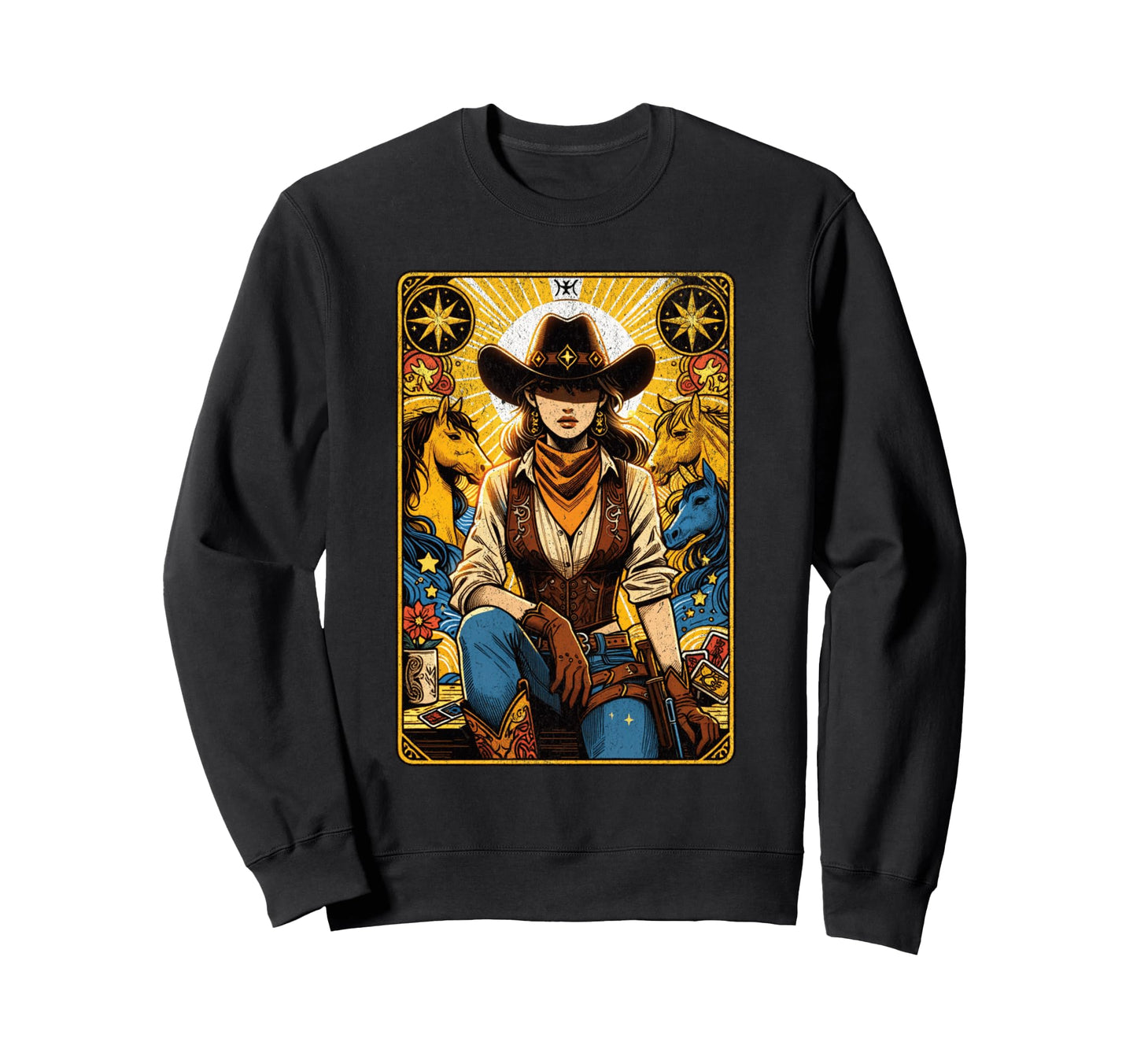 Cowgirl Tarot Card Western Sweatshirt - Casual Everyday Wear for Adults - T-Shirt, Sweatshirt, Hoodie