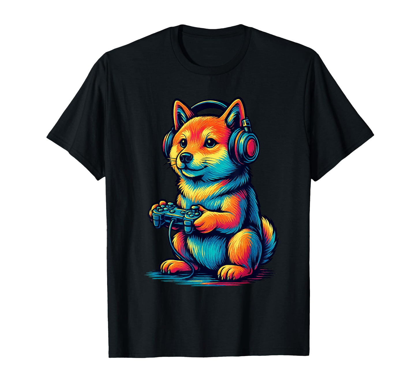 Shiba Inu Gamer Vaporwave Gaming Dog Lover T-Shirt - Graphic Print Unisex - T-Shirt, Sweatshirt, Hoodie
