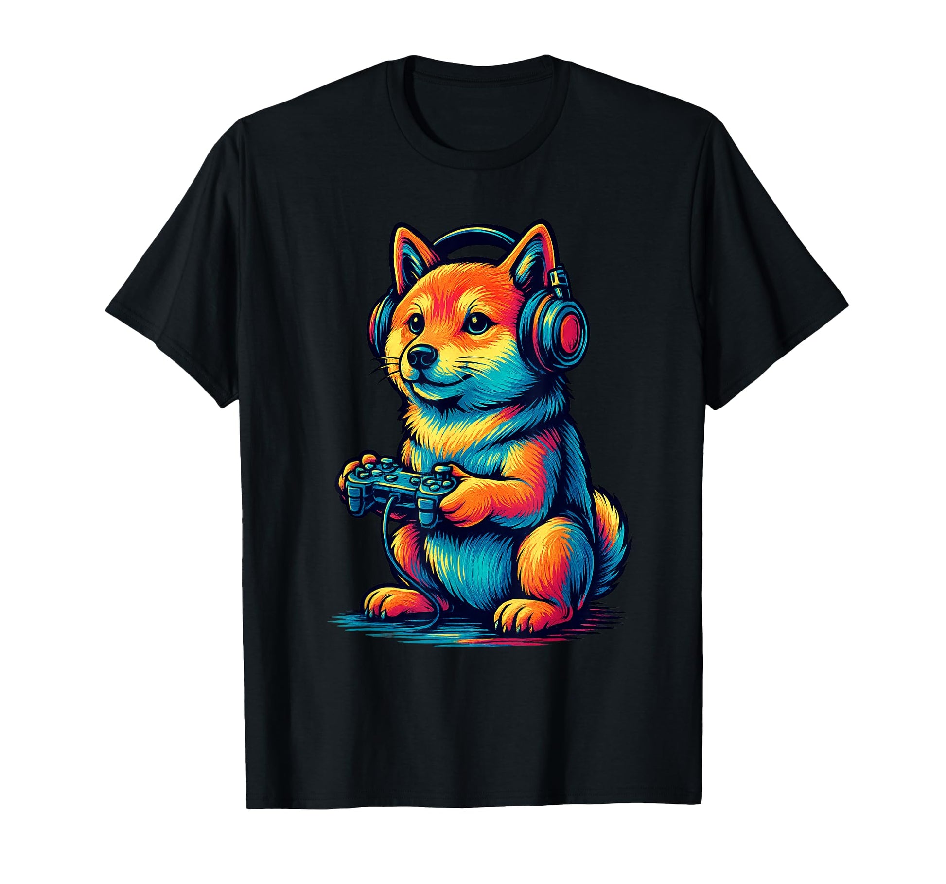 Shiba Inu Gamer Vaporwave Gaming Dog Lover T-Shirt - Graphic Print Unisex - T-Shirt, Sweatshirt, Hoodie