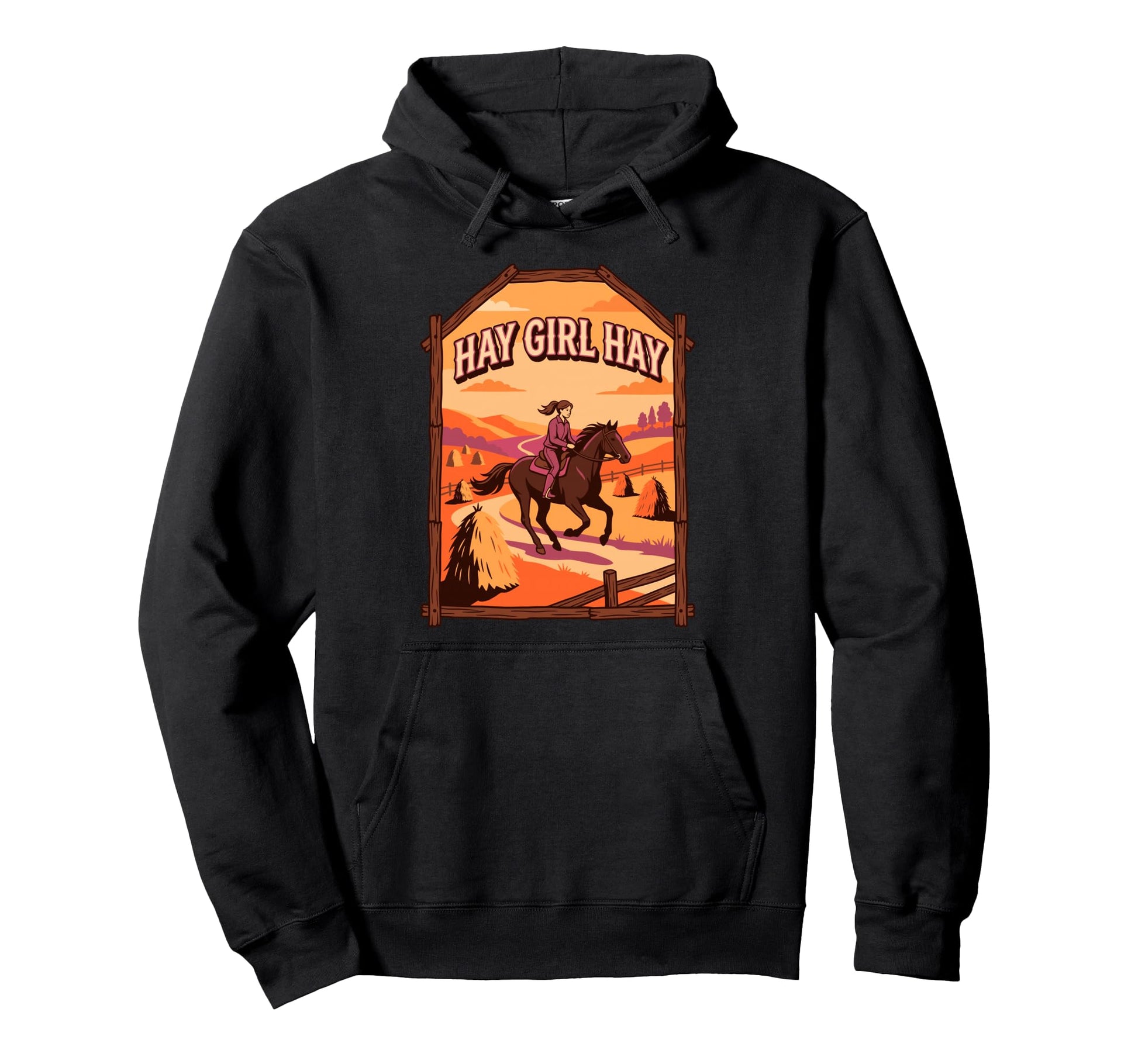 Hay Horse Rider Sunset Agriculture Bales Hoodie - Graphic Print for Adults - T-Shirt, Sweatshirt, Hoodie